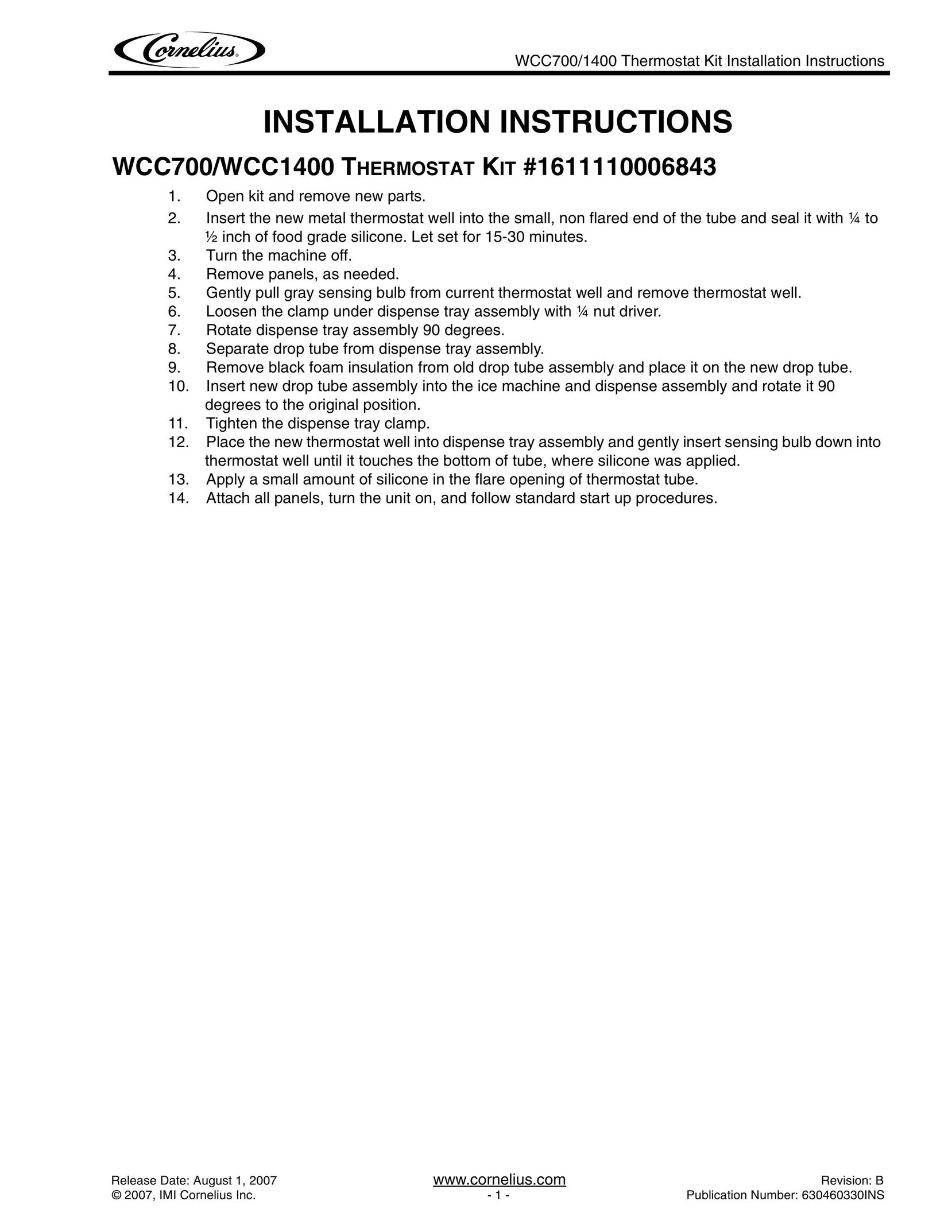 Cornelius WCC1400 Thermostat User Manual