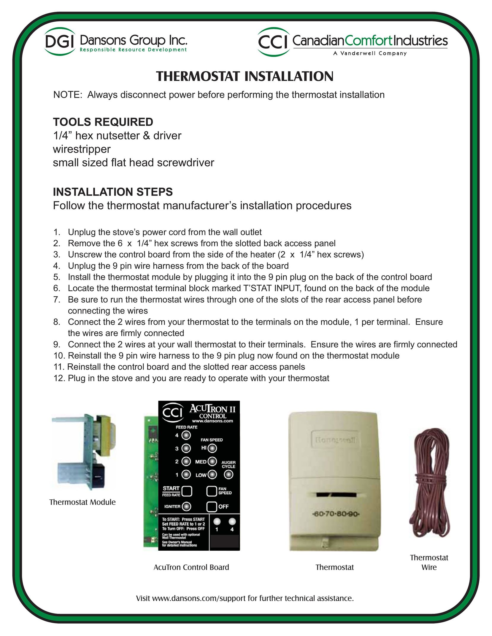 Dansons Group AcuTron Control Board Thermostat User Manual