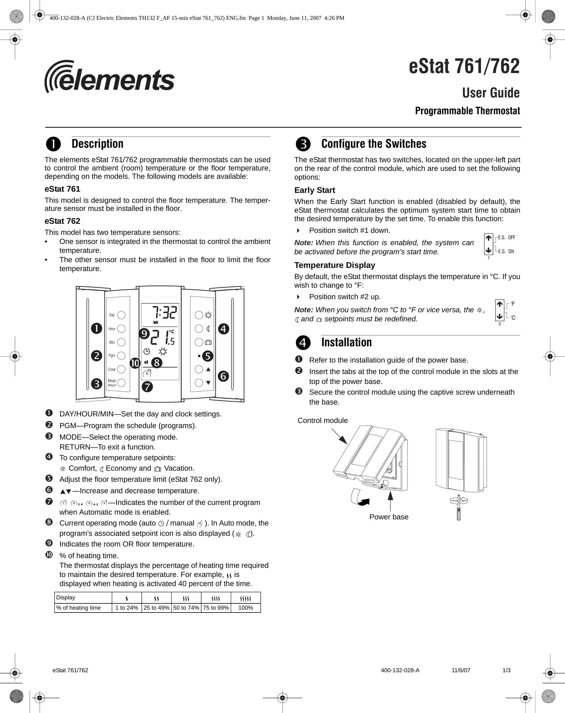 Elemental Designs eStat 761 Thermostat User Manual