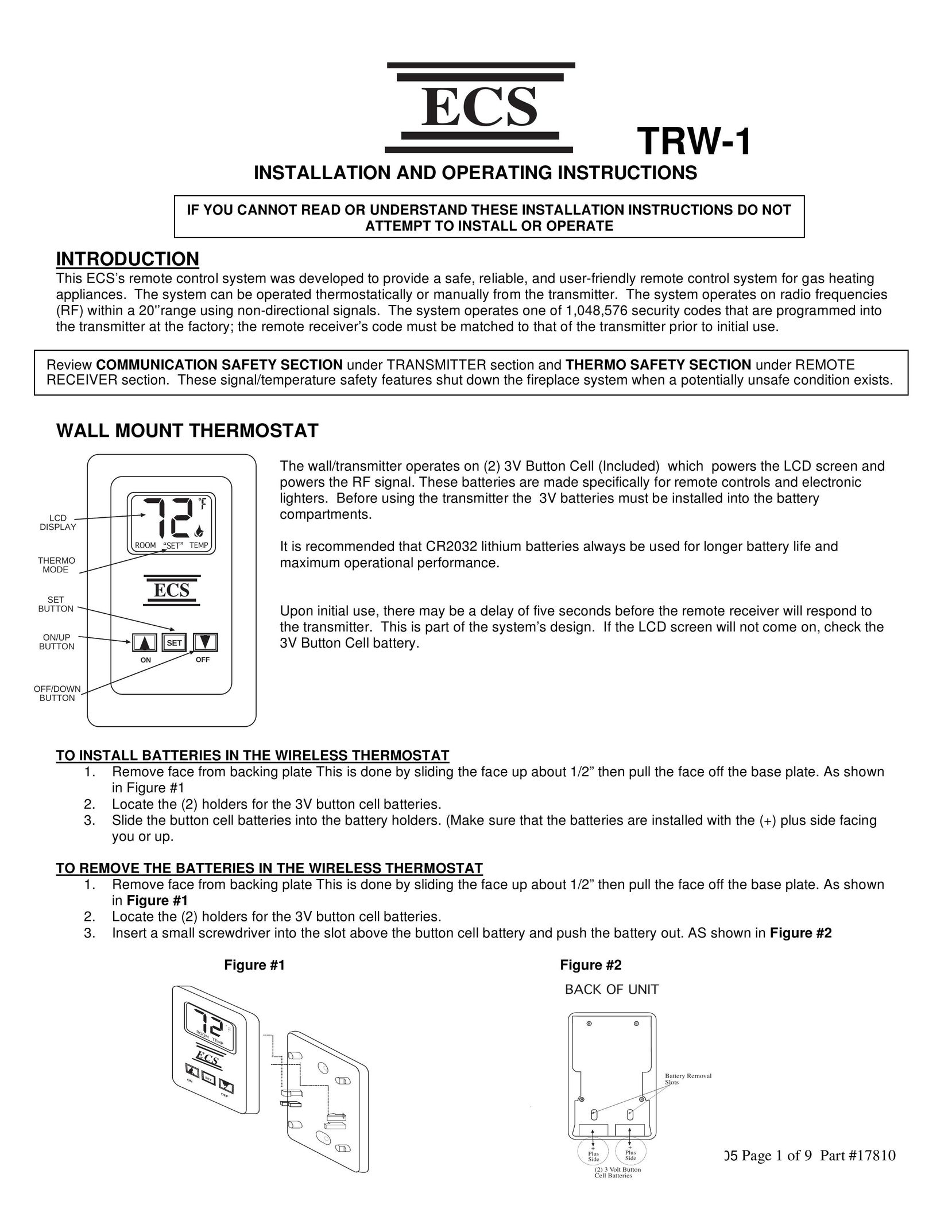 Elitegroup TRW-1 Thermostat User Manual