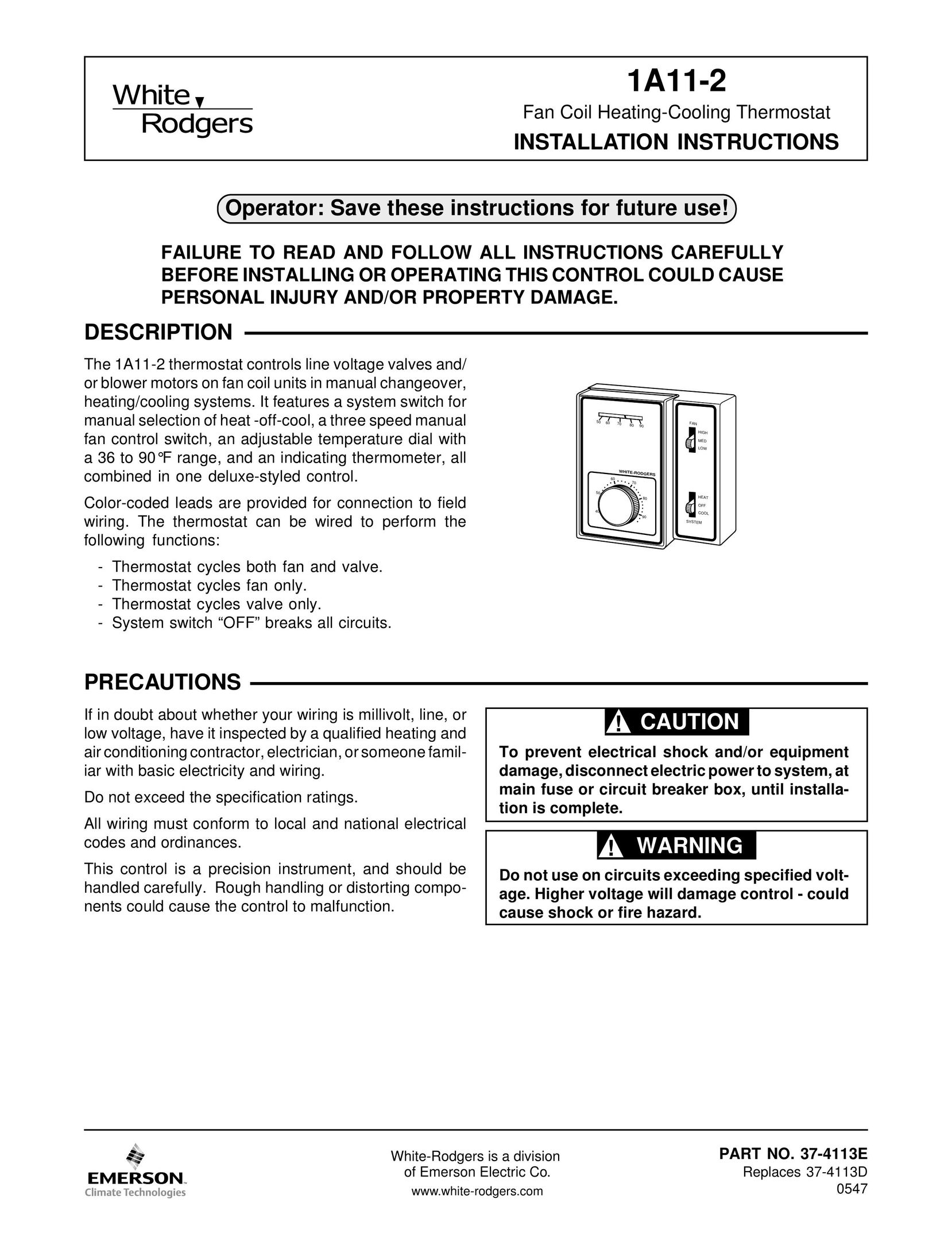 Emerson 1A11-2 Thermostat User Manual