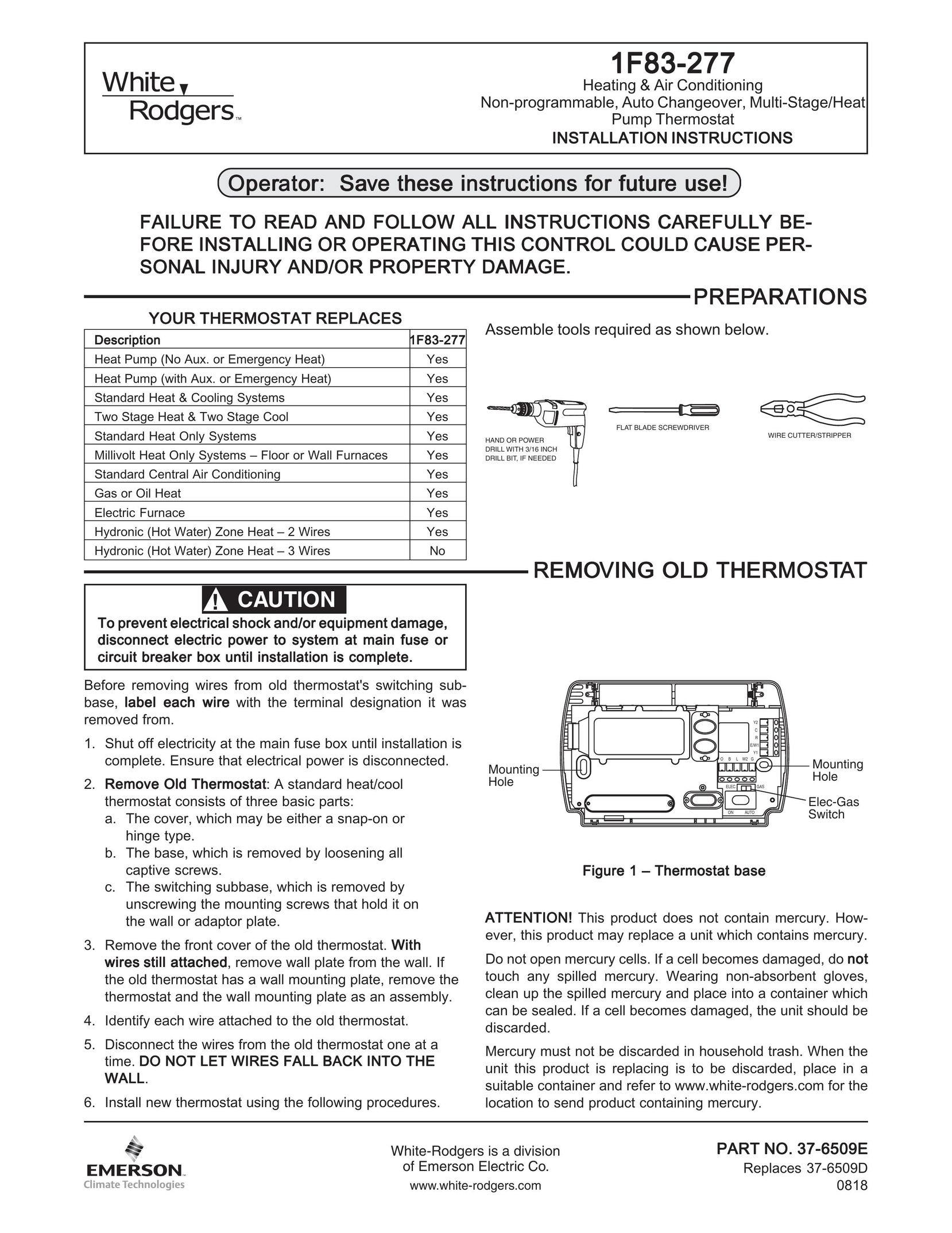 Emerson 1F83-277 Thermostat User Manual