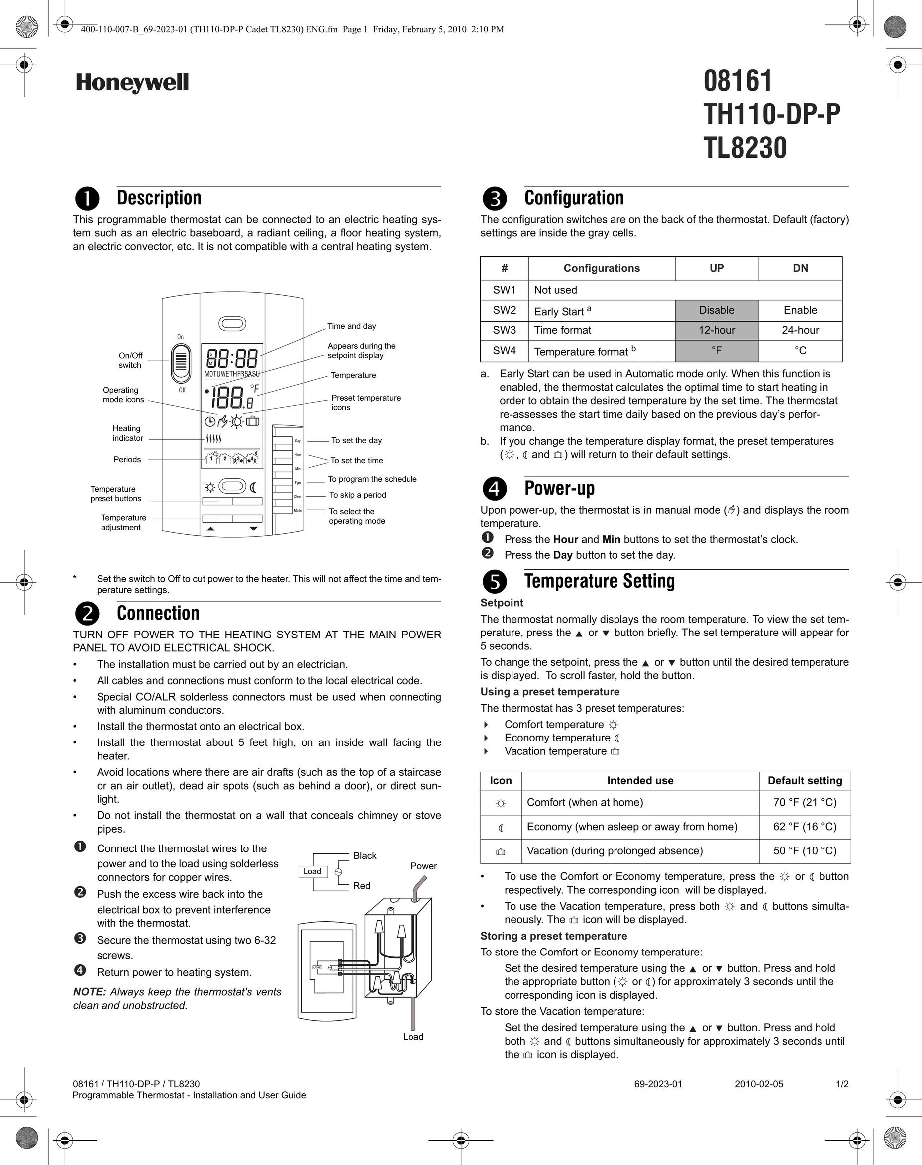 Honeywell 08161 Thermostat User Manual