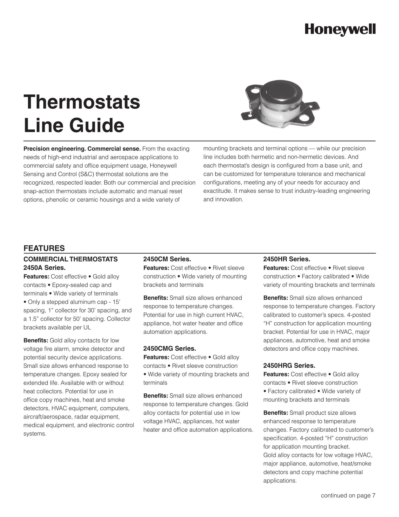 Honeywell 2450A Thermostat User Manual