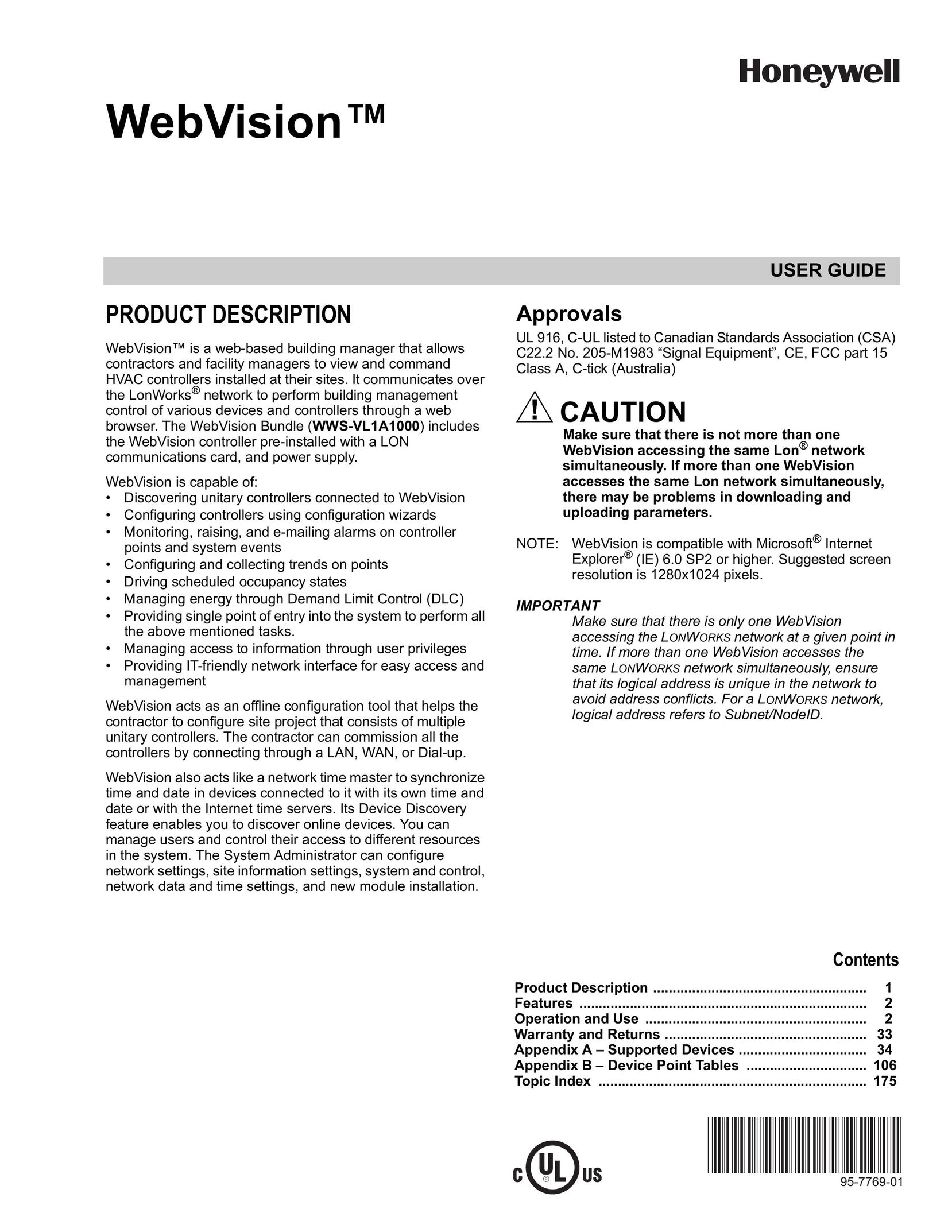 Honeywell 95-7769-01 Thermostat User Manual