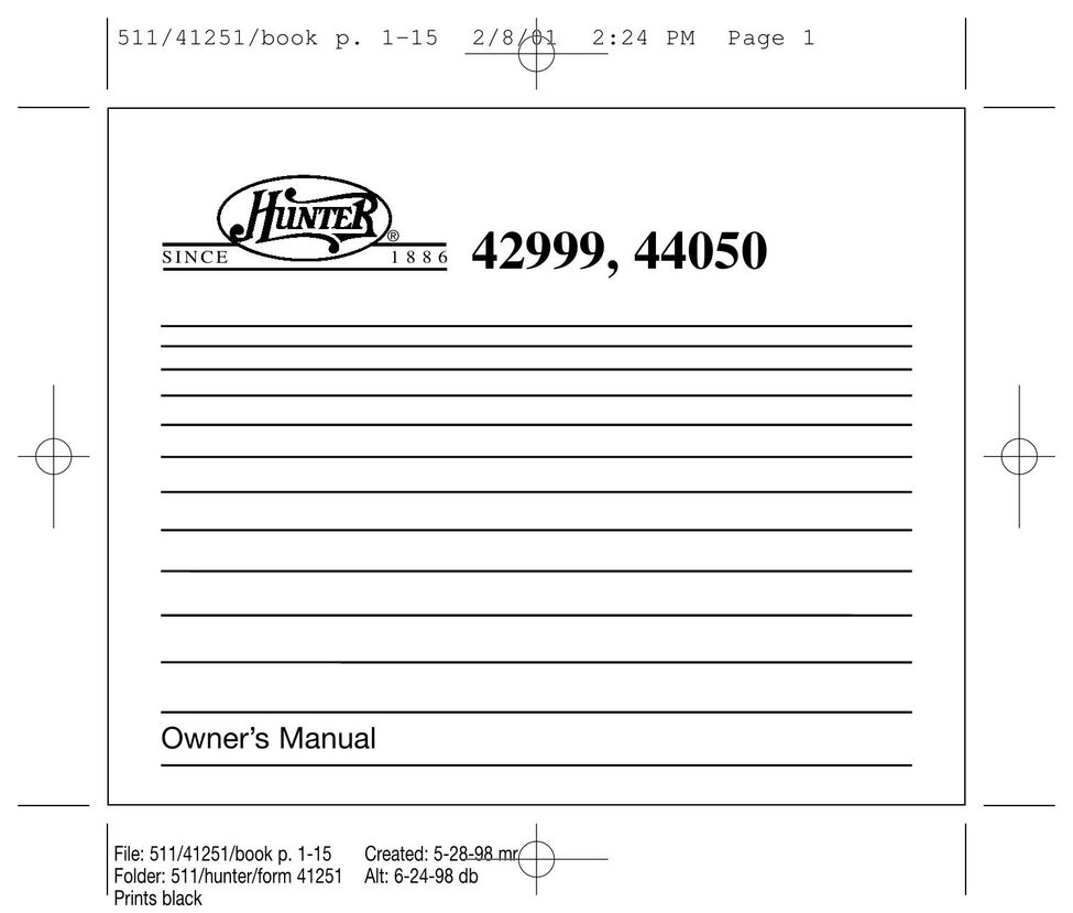 Hunter Fan 44050 Thermostat User Manual