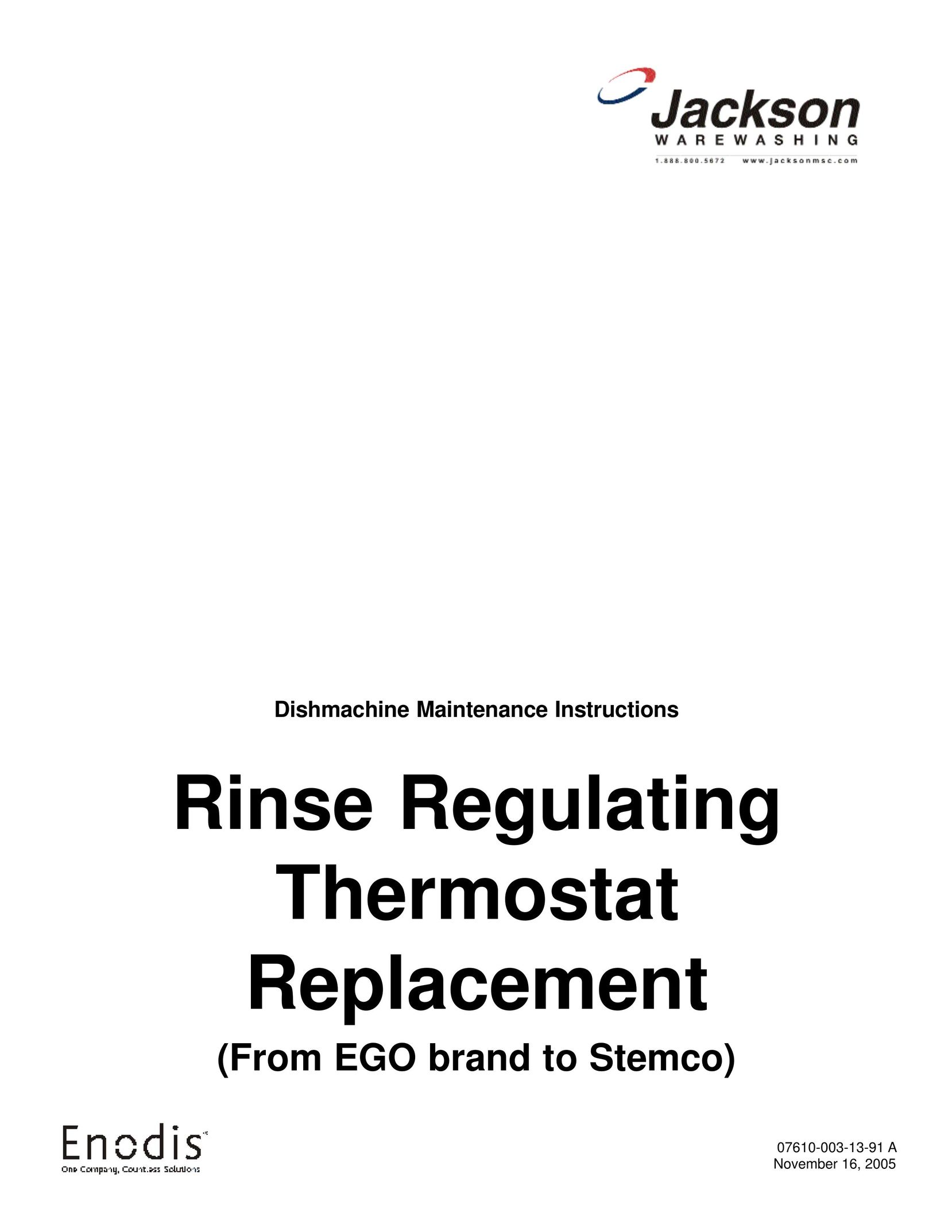 Jackson Rinse Regulating Thermostat Replacement Thermostat User Manual