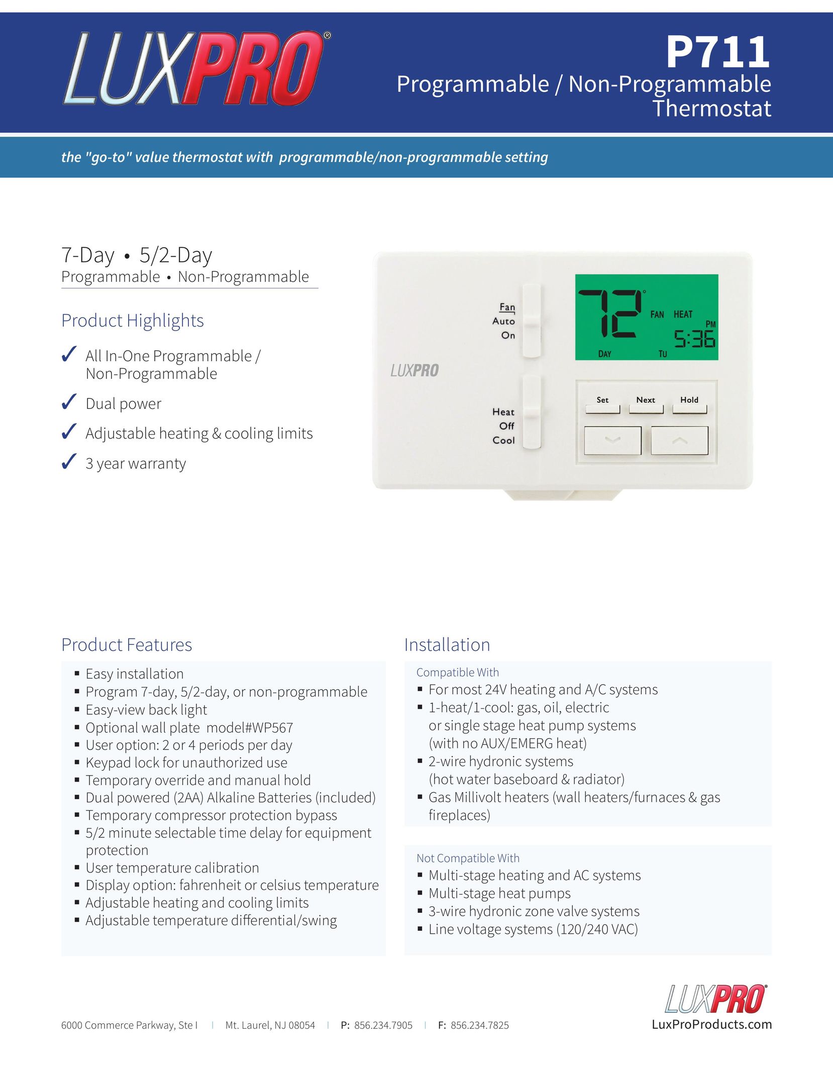 Lux Products P711 Thermostat User Manual