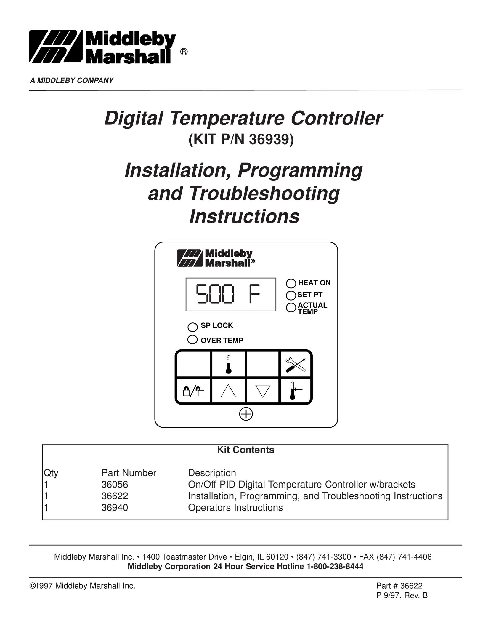 Middleby Marshall KIT P/N 36939 Thermostat User Manual