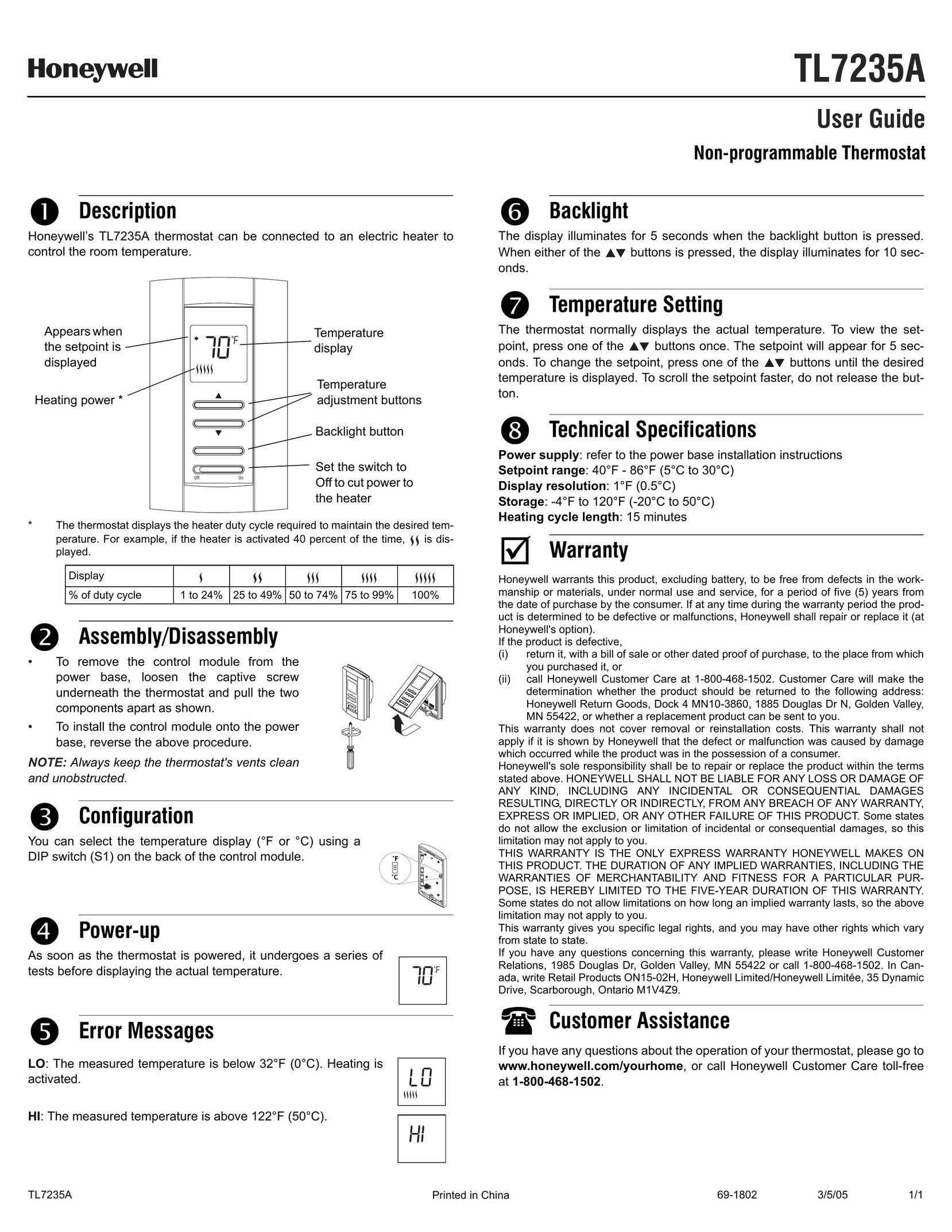 NewAir TL7235A Thermostat User Manual