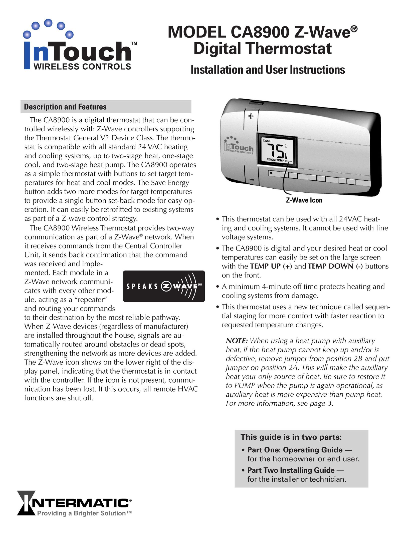 Trane CA8900 Thermostat User Manual