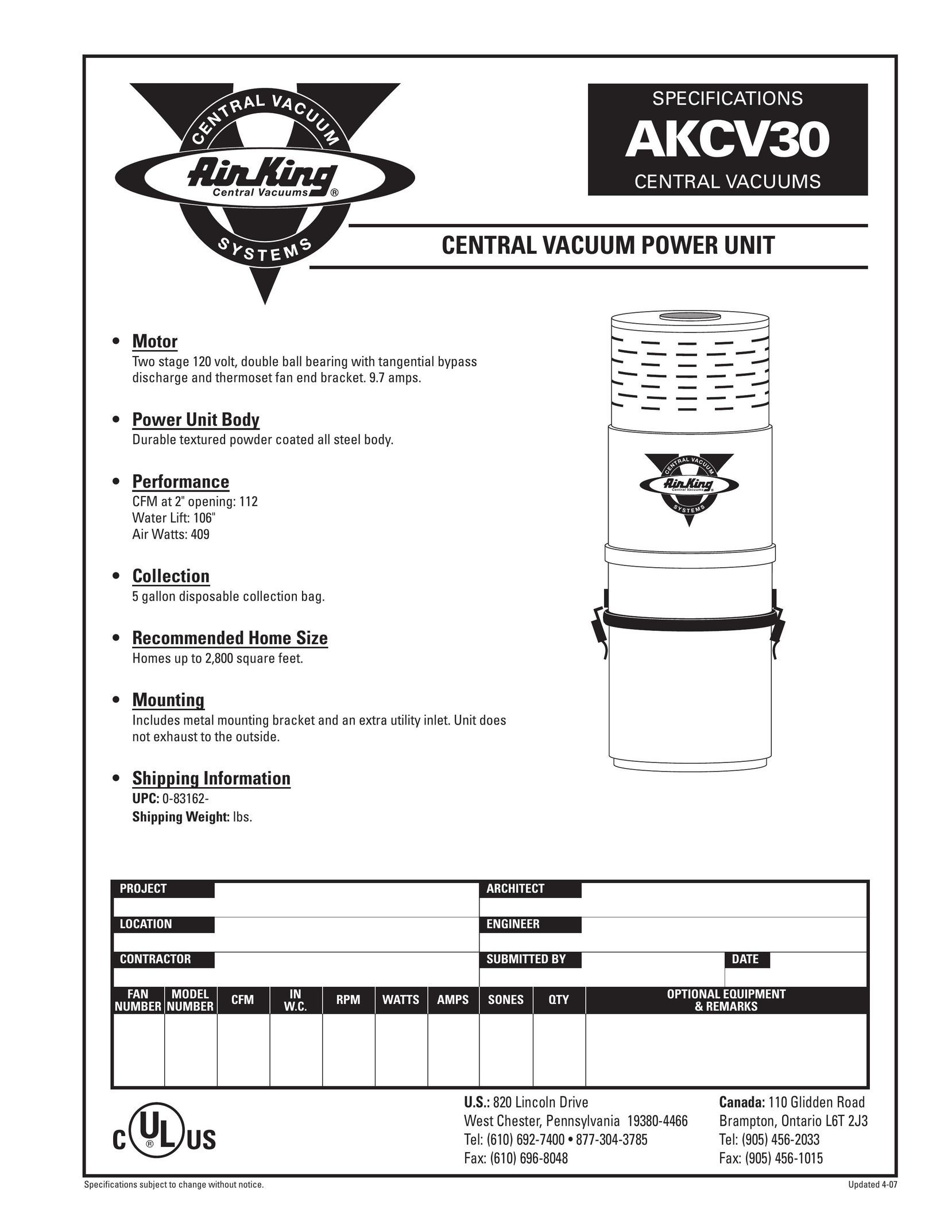 Air King AKCV30 Vacuum Cleaner User Manual