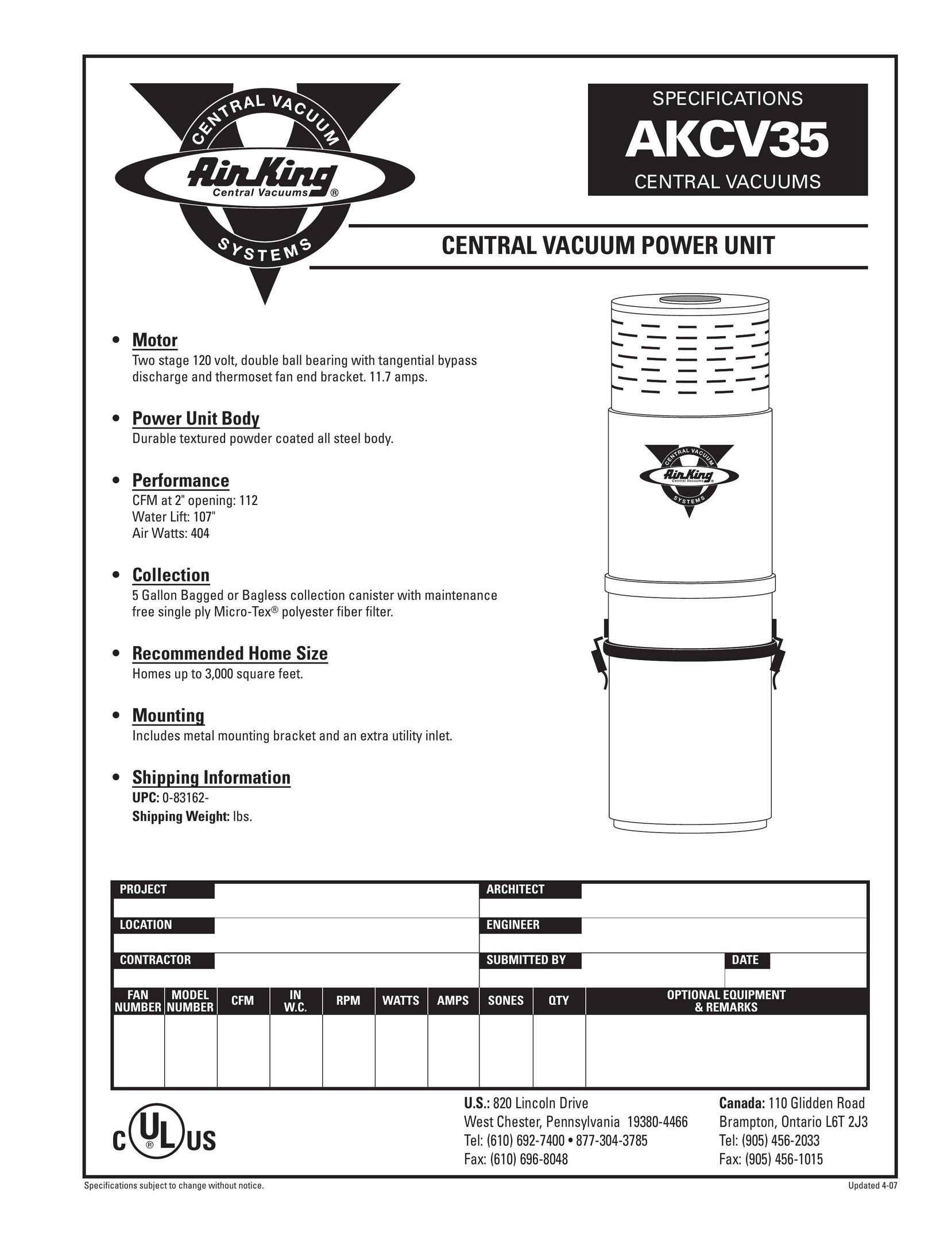 Air King AKCV35 Vacuum Cleaner User Manual
