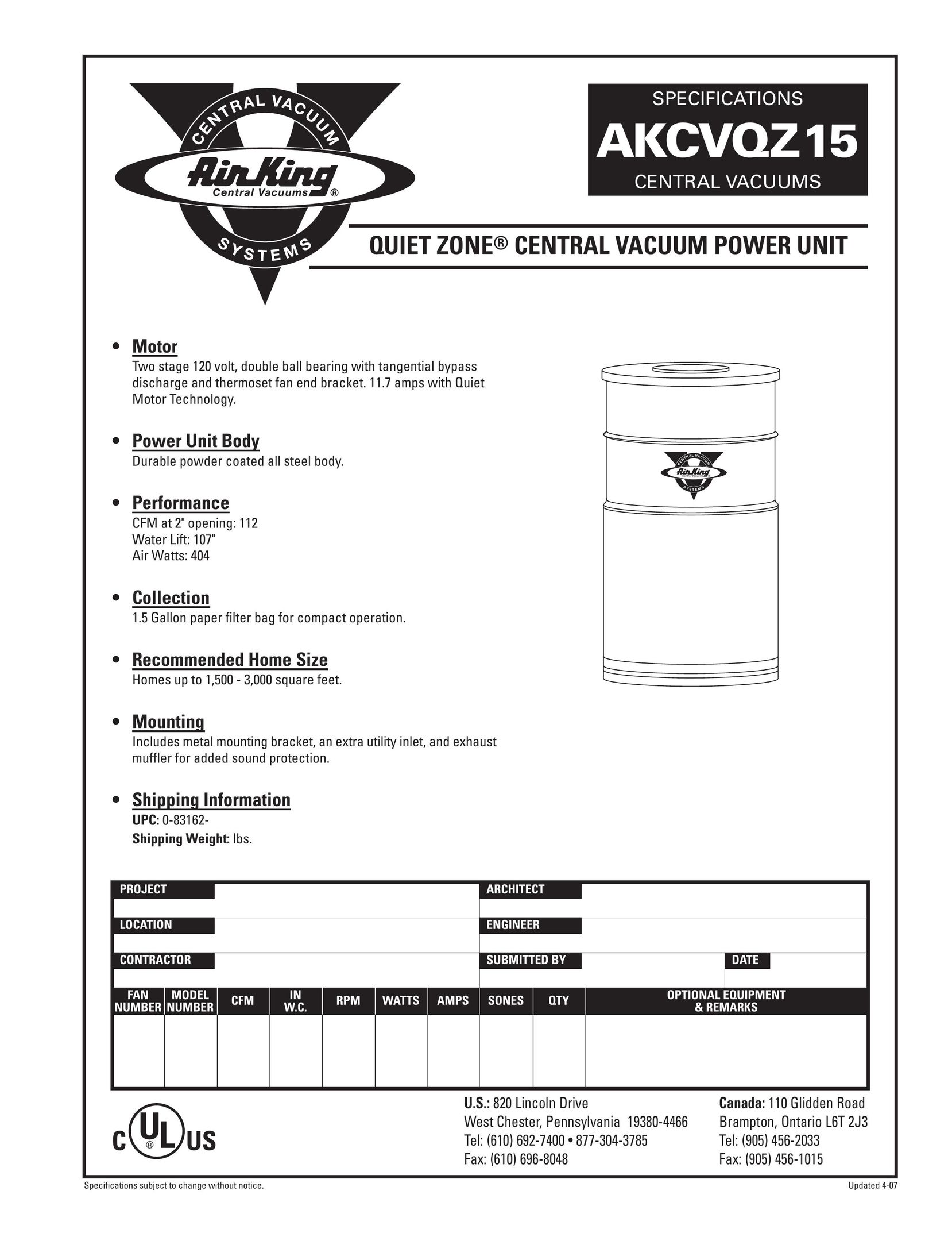 Air King AKCVQZ15 Vacuum Cleaner User Manual