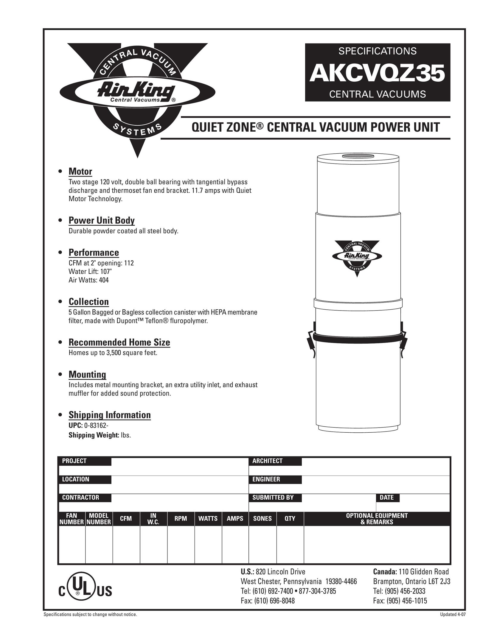 Air King AKCVQZ35 Vacuum Cleaner User Manual