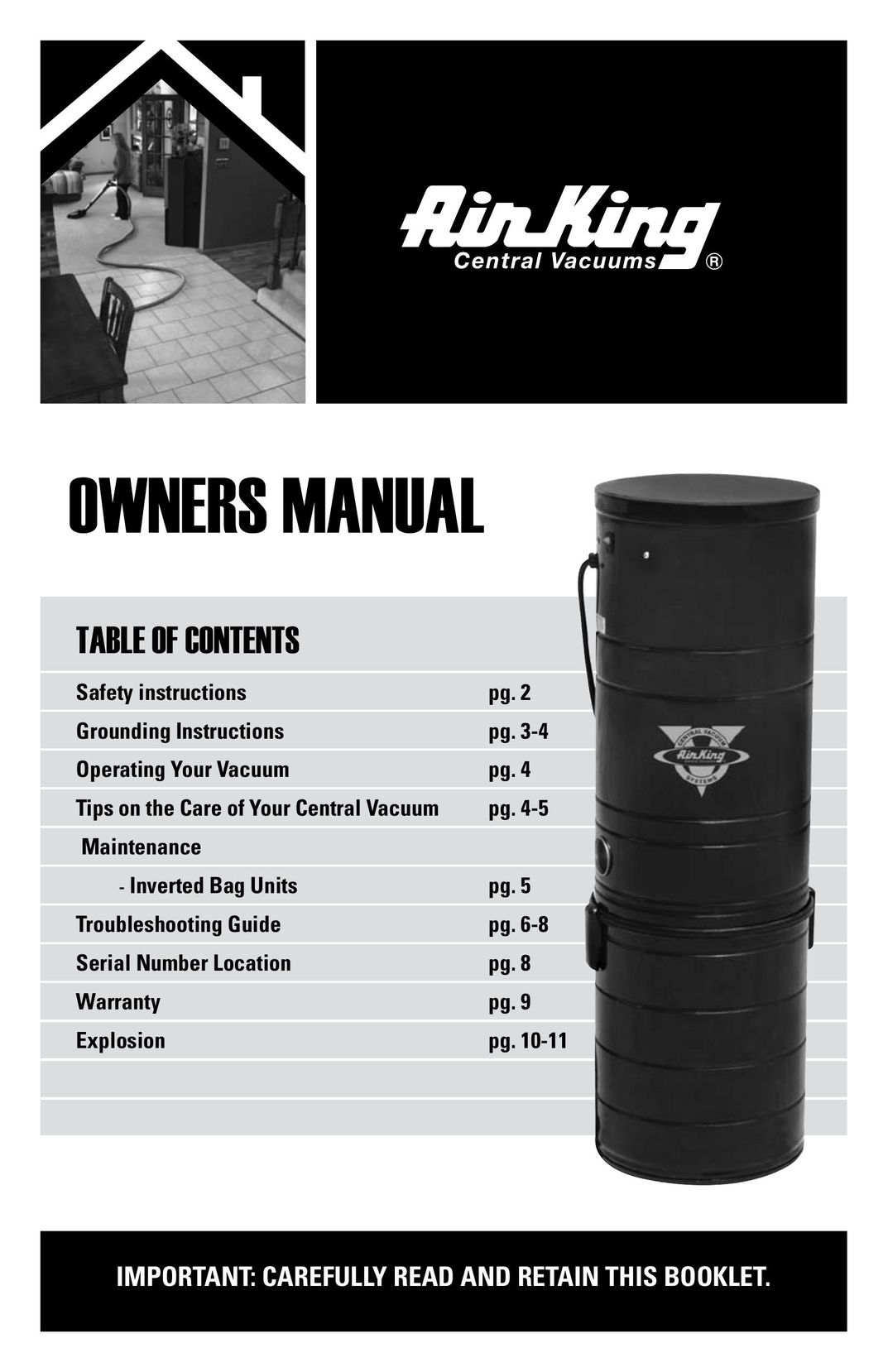 Air King Vacuum Cleaner Vacuum Cleaner User Manual