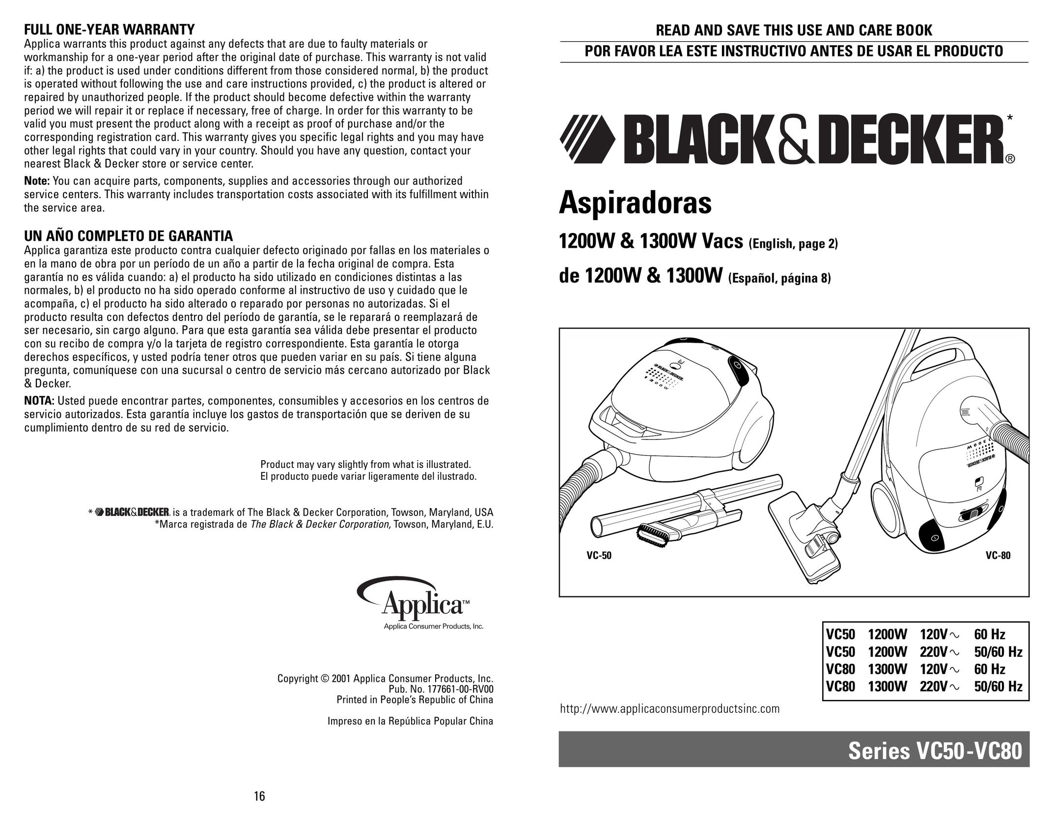 Applica VC50 Vacuum Cleaner User Manual
