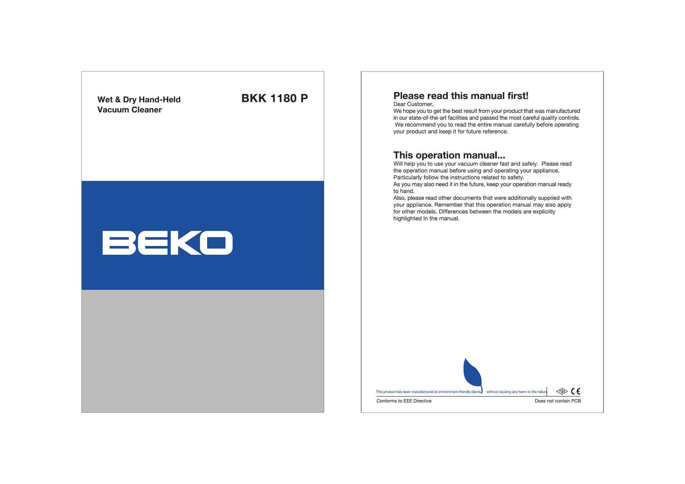 Beko 1180P Vacuum Cleaner User Manual