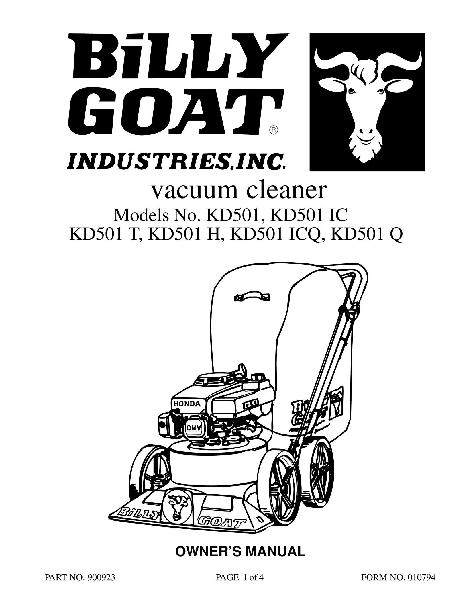Billy Goat KD501 IC Vacuum Cleaner User Manual