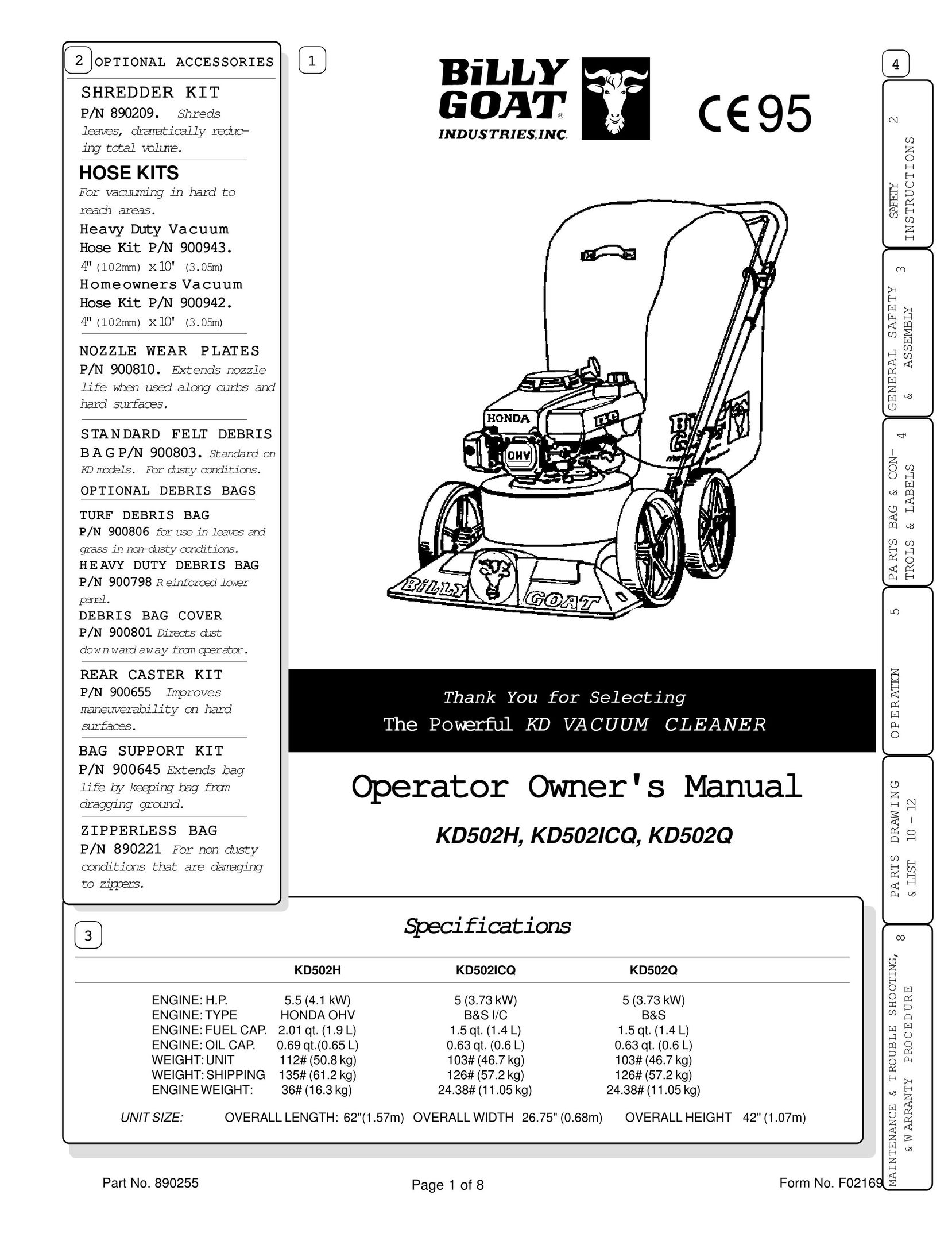 Billy Goat KD502H Vacuum Cleaner User Manual