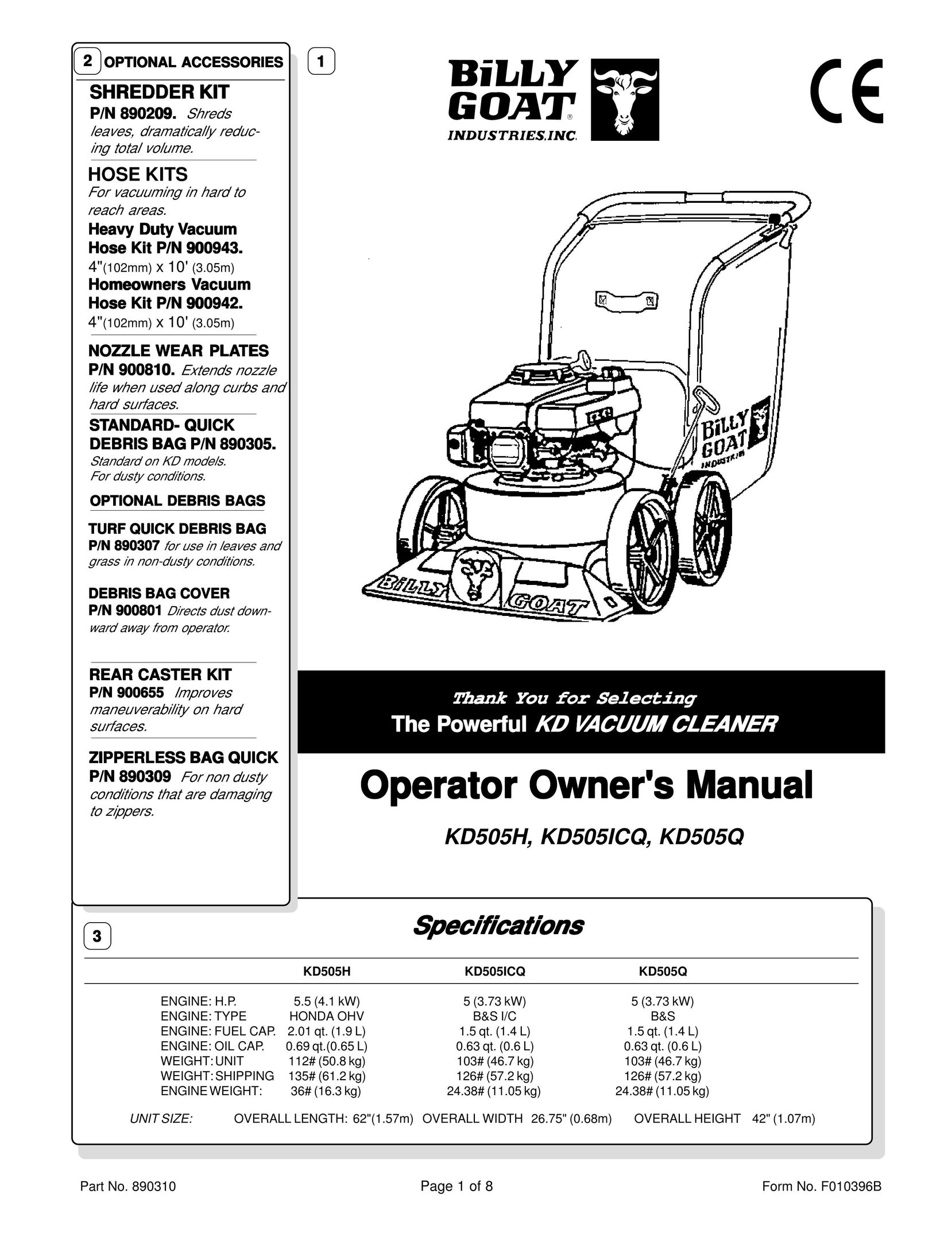 Billy Goat KD505ICQ Vacuum Cleaner User Manual