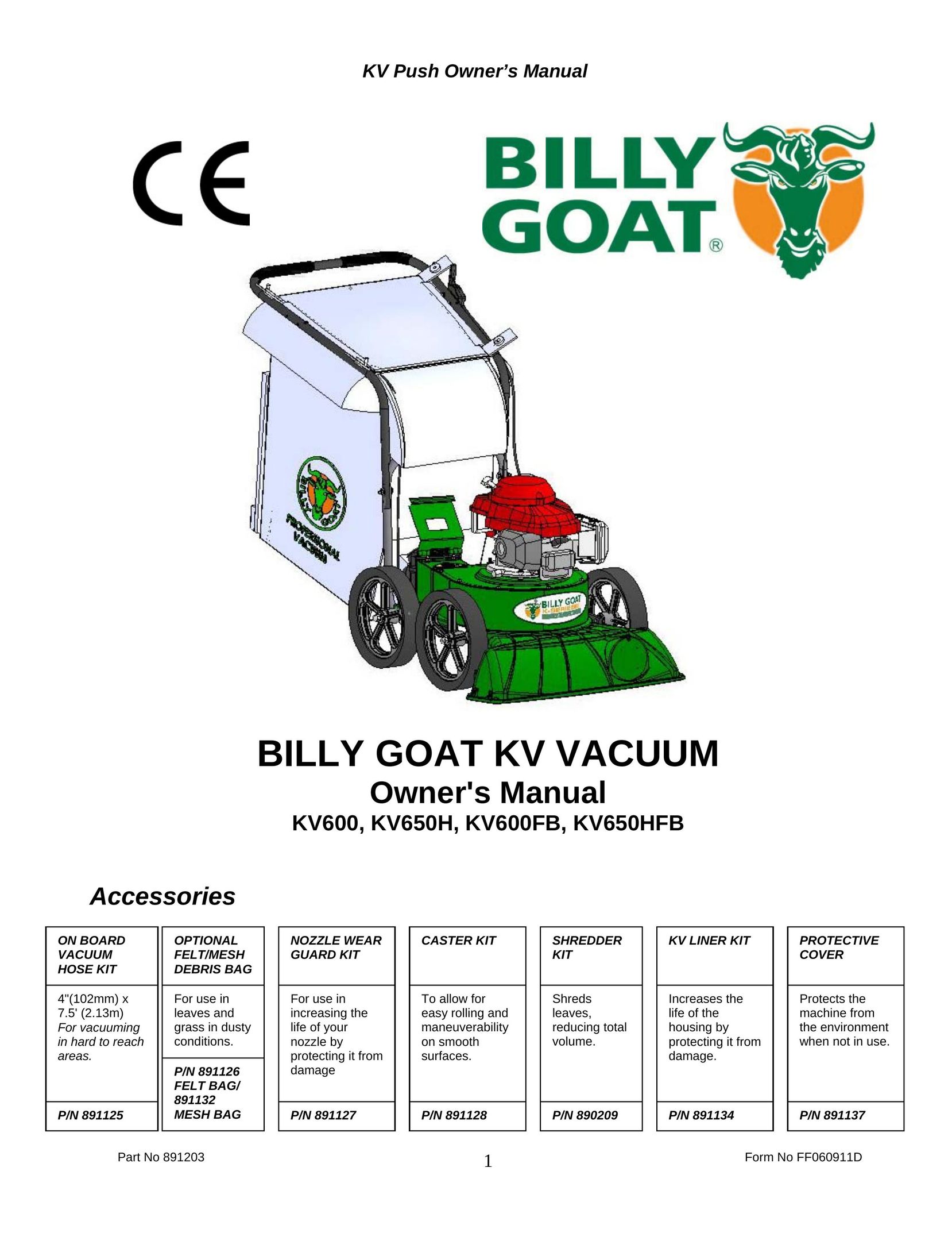 Billy Goat KV600FB Vacuum Cleaner User Manual