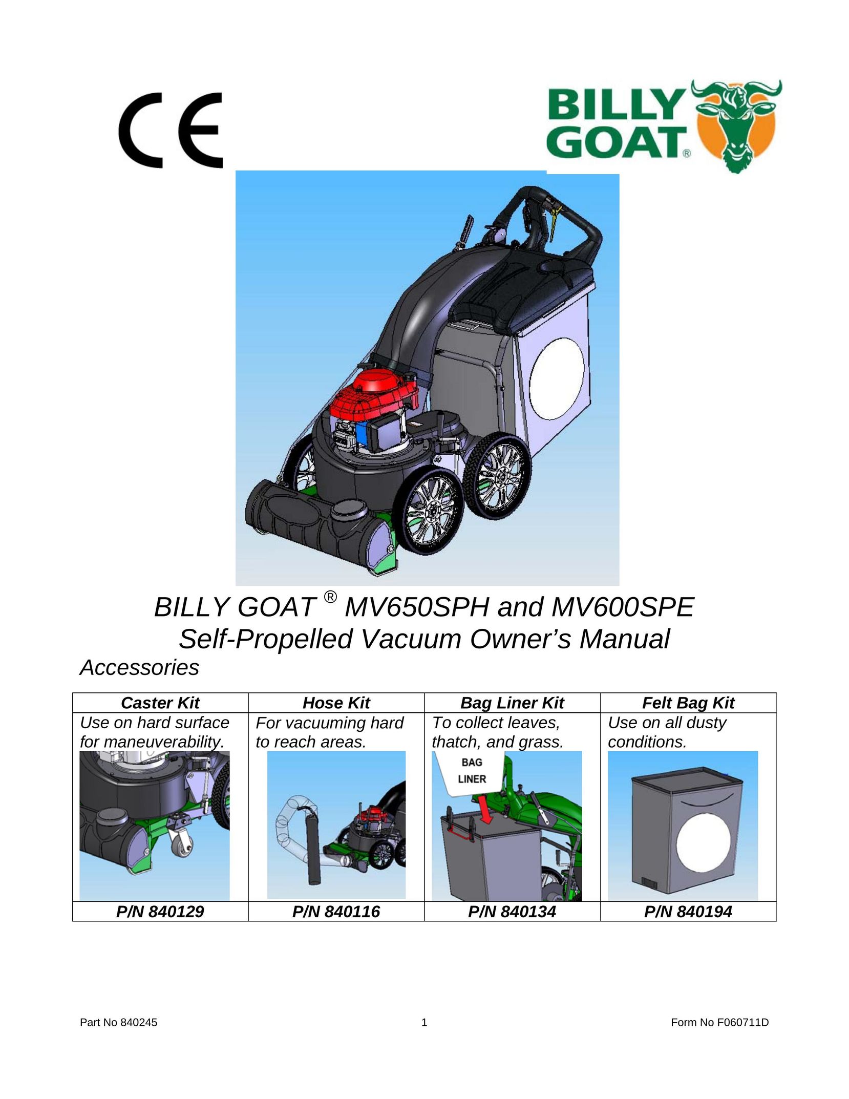 Billy Goat MV600SPE Vacuum Cleaner User Manual