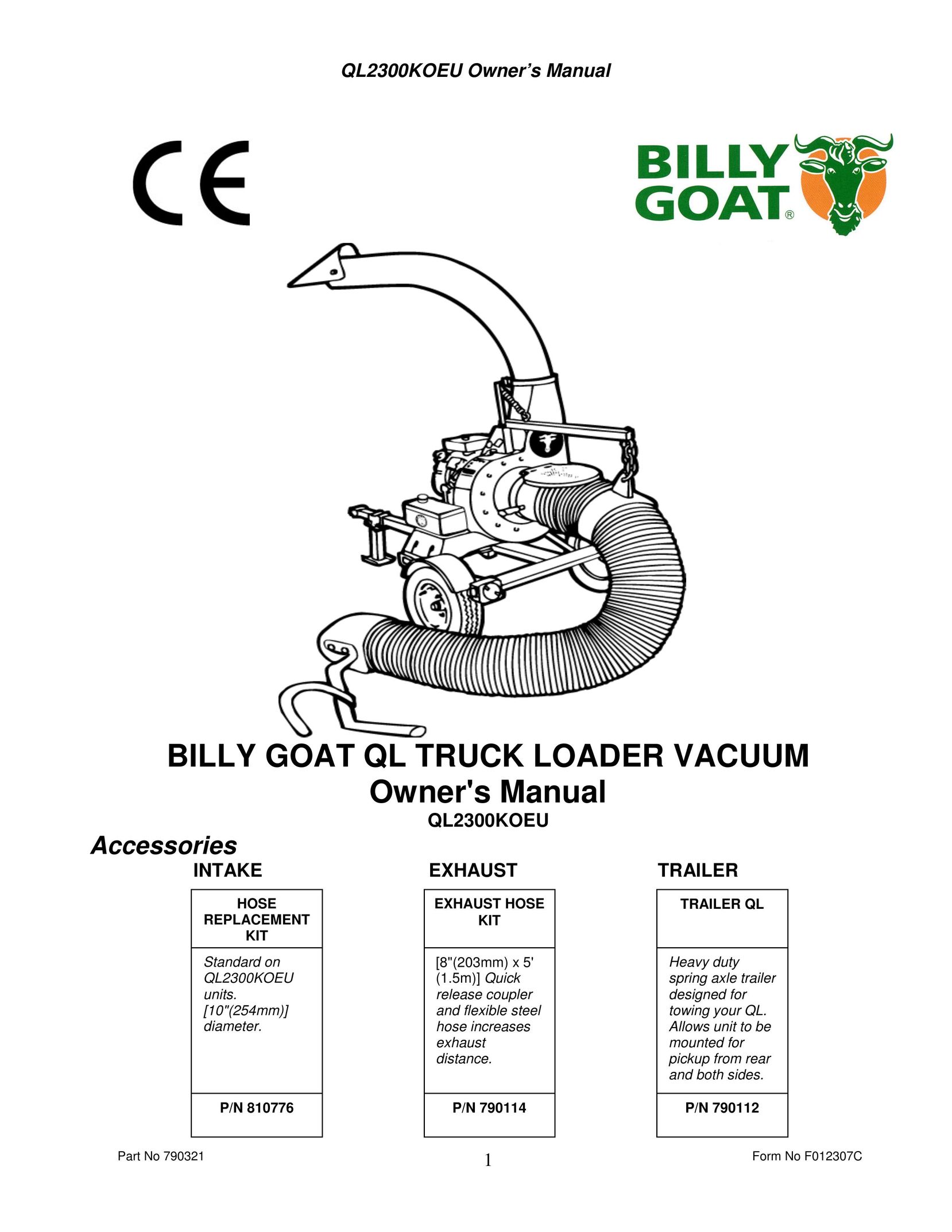 Billy Goat QL2300KOEU Vacuum Cleaner User Manual