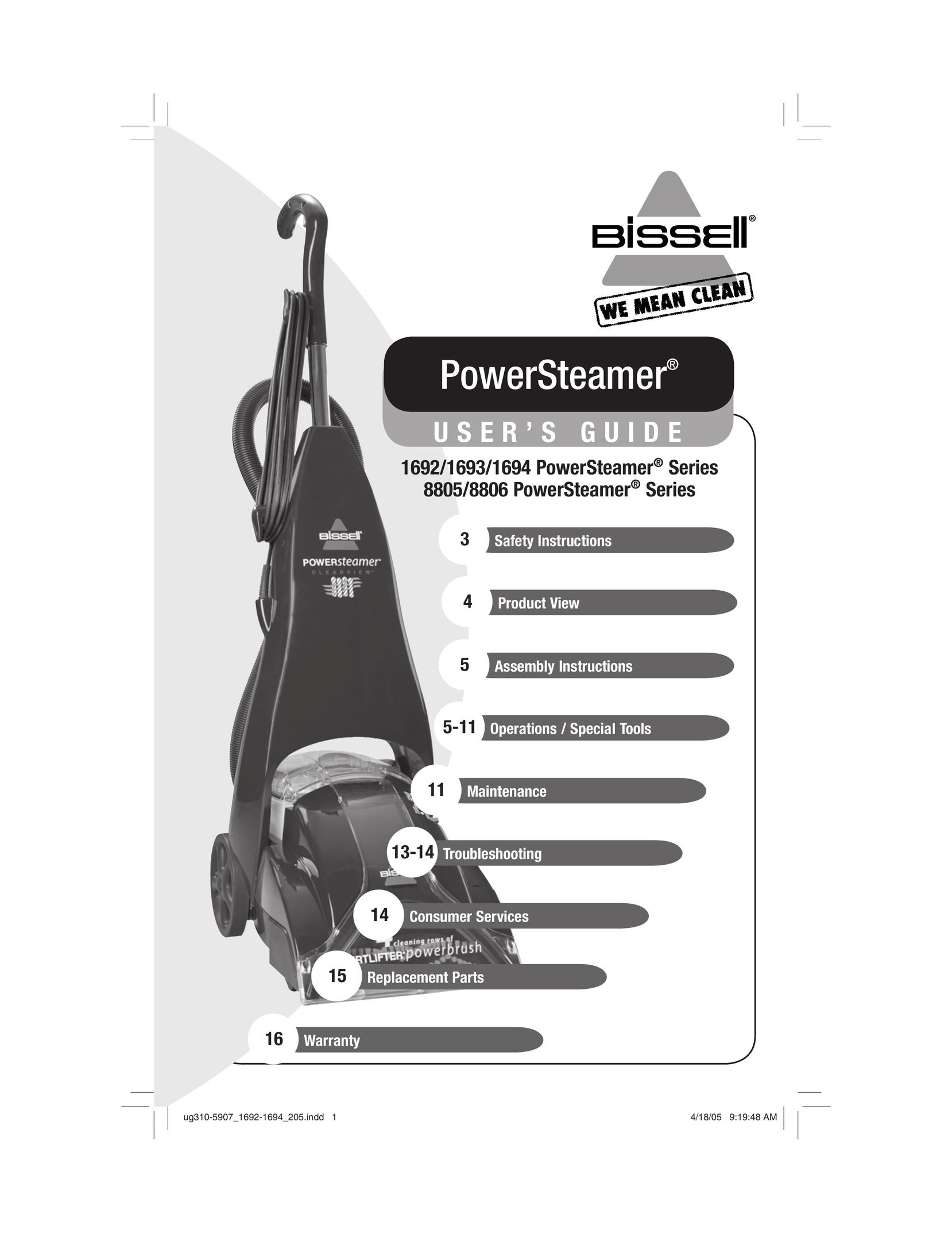 Bissell 1692 Vacuum Cleaner User Manual