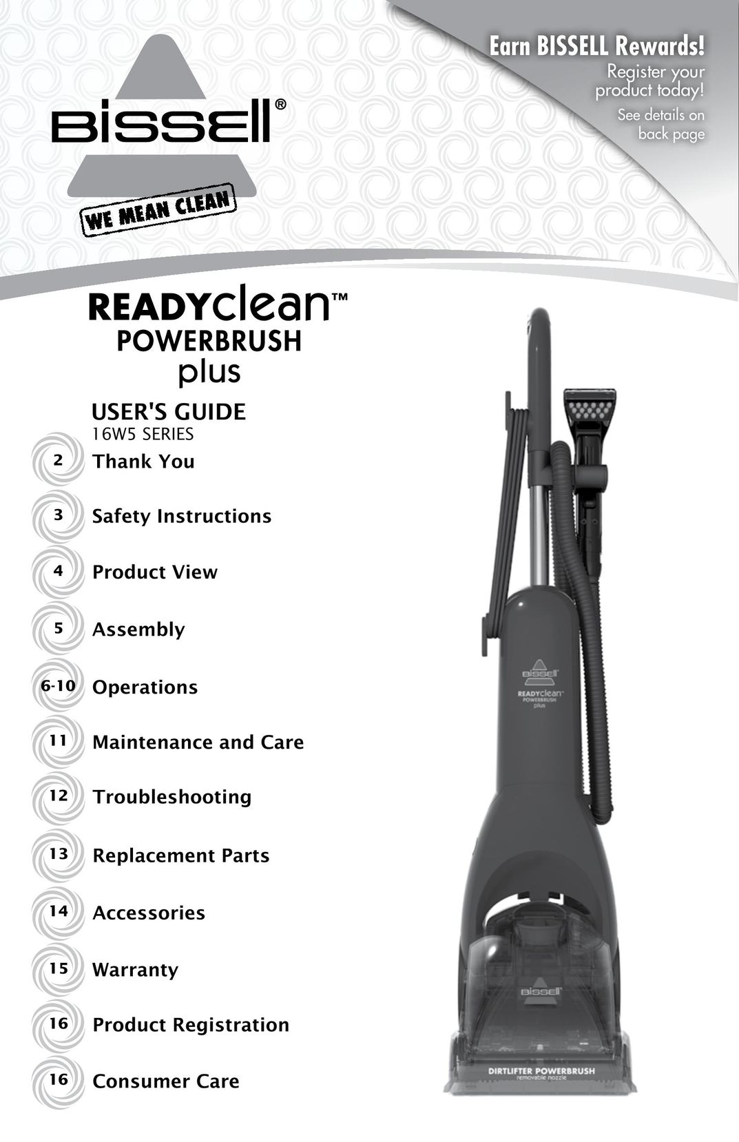 Bissell 16W5 Vacuum Cleaner User Manual