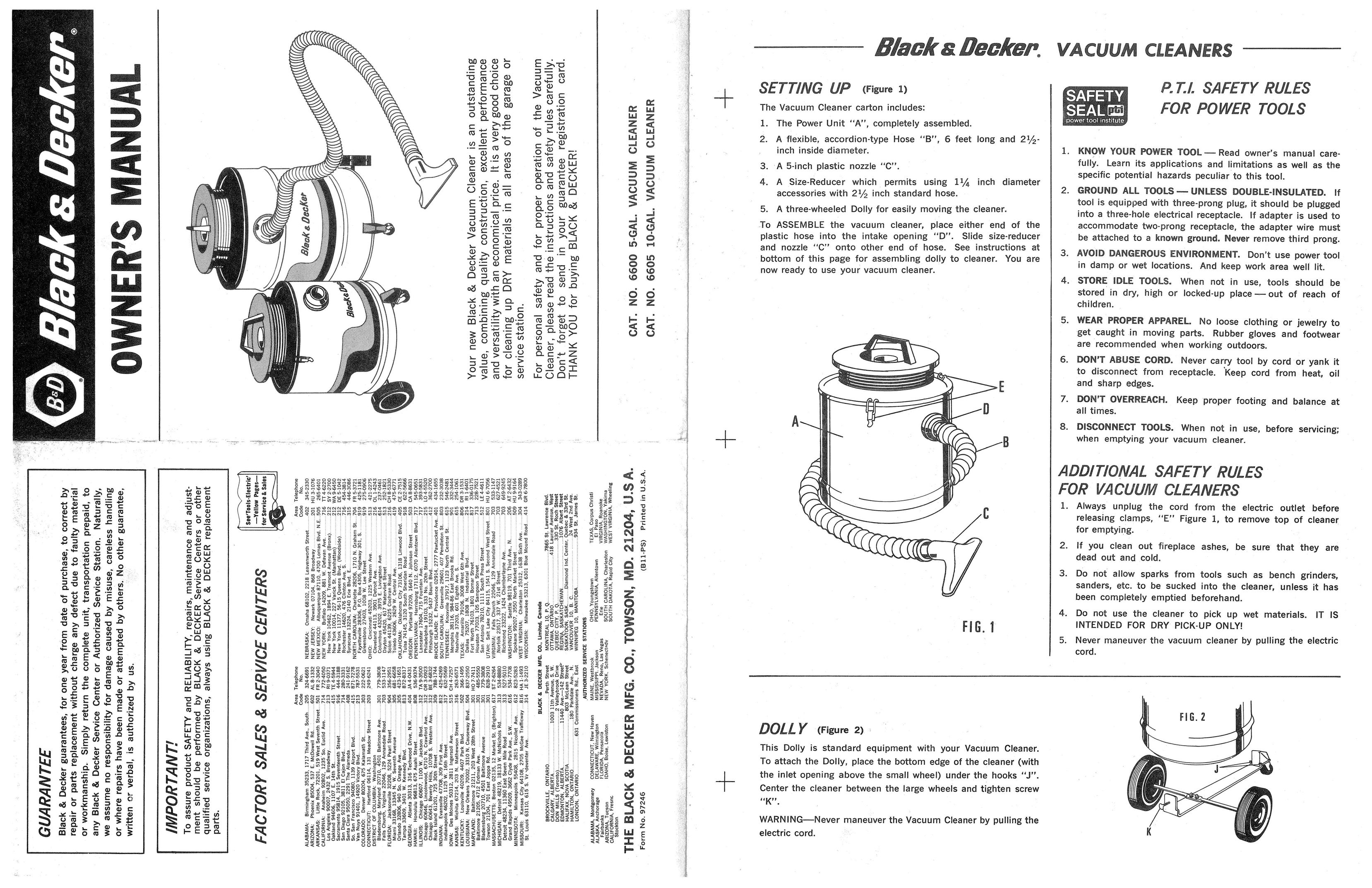 Black & Decker 6605 Vacuum Cleaner User Manual