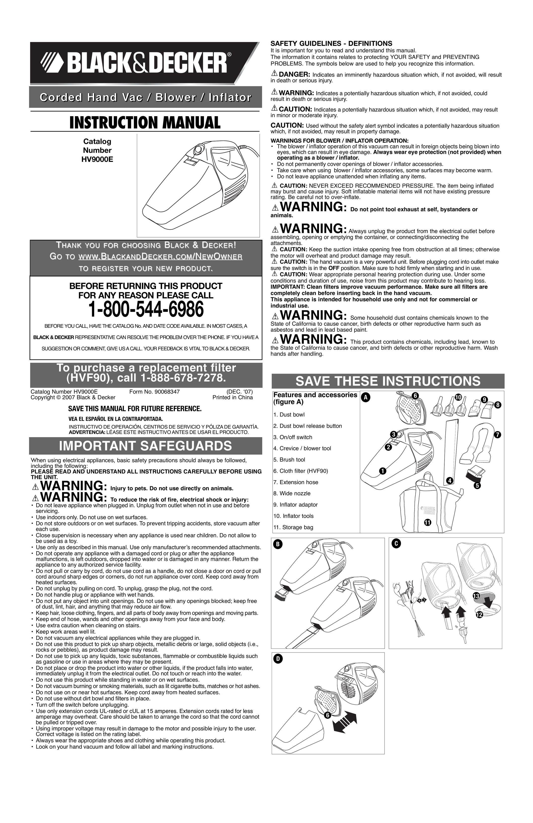 Black & Decker 90068347 Vacuum Cleaner User Manual