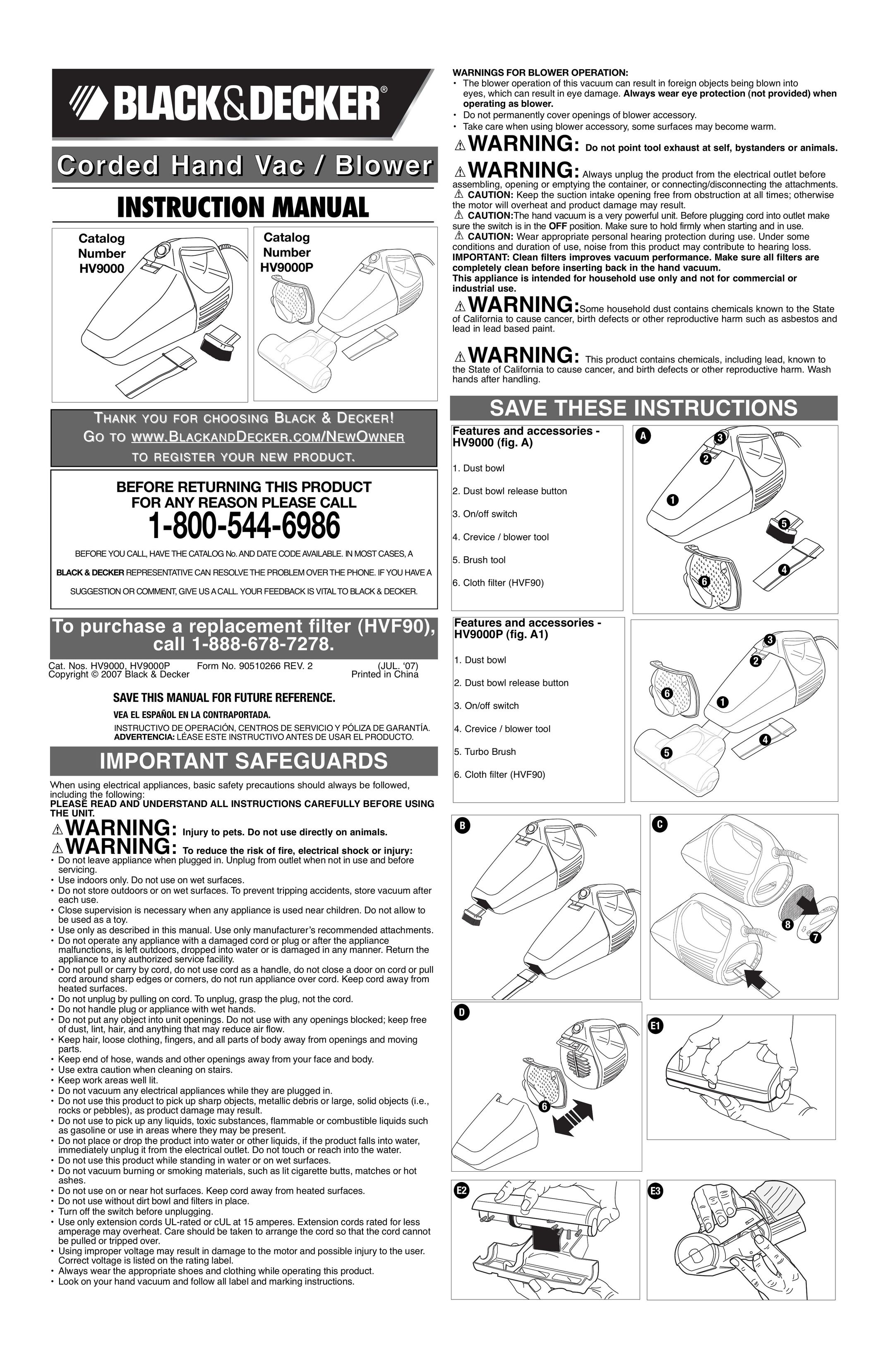 Black & Decker 90510266 Vacuum Cleaner User Manual