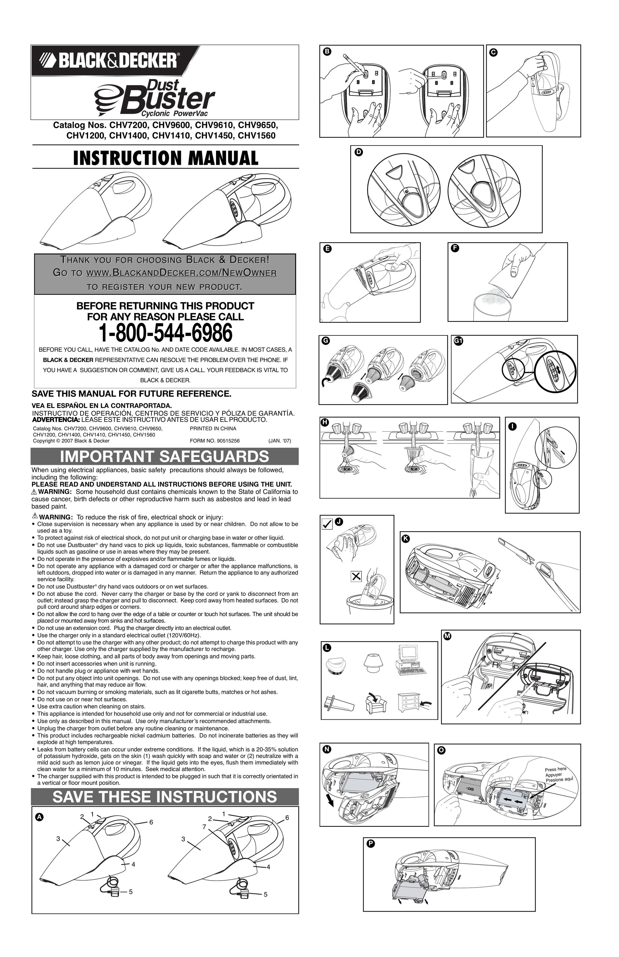 Black & Decker 90515256 Vacuum Cleaner User Manual