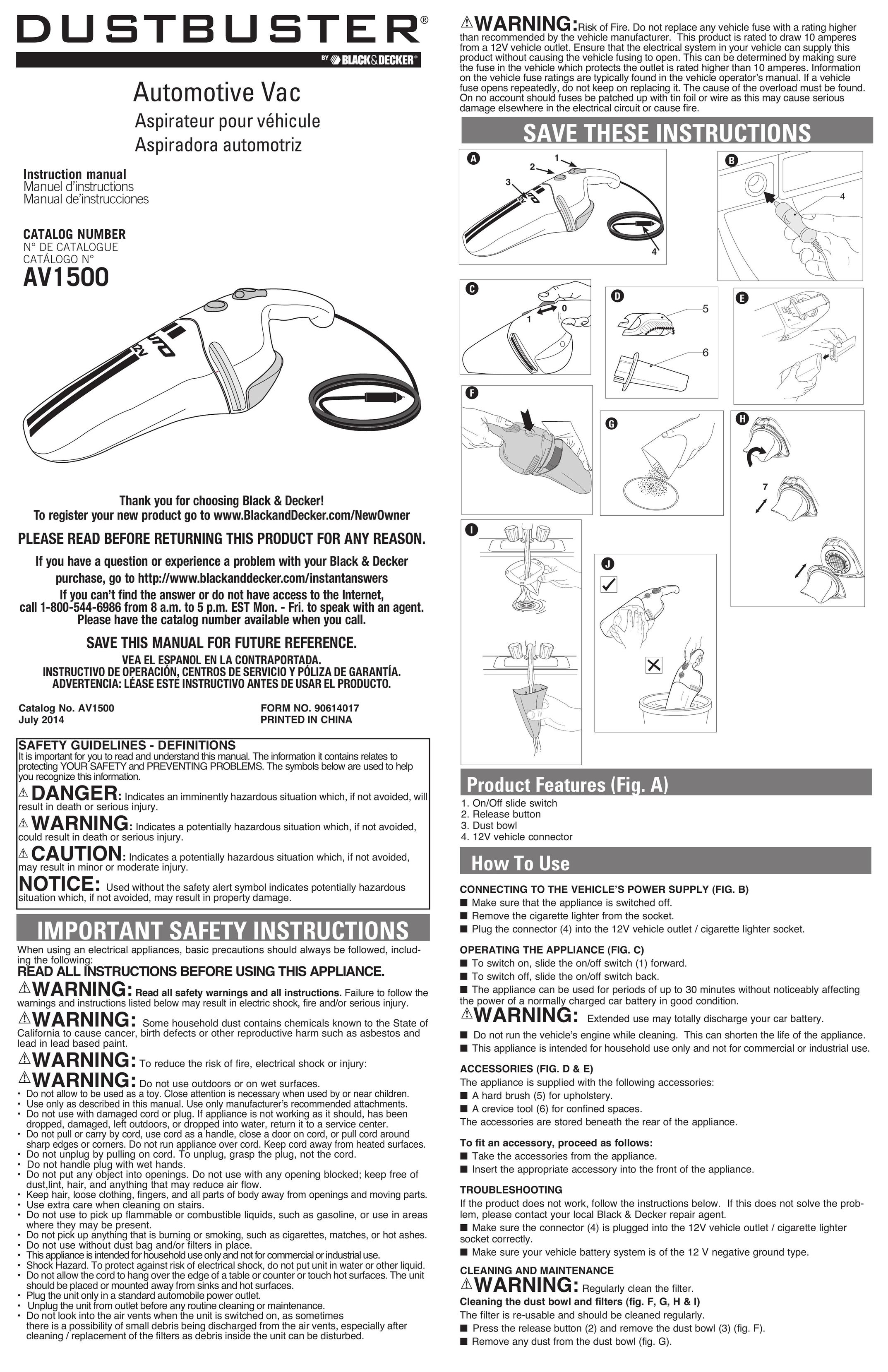 Black & Decker AV1500 Vacuum Cleaner User Manual