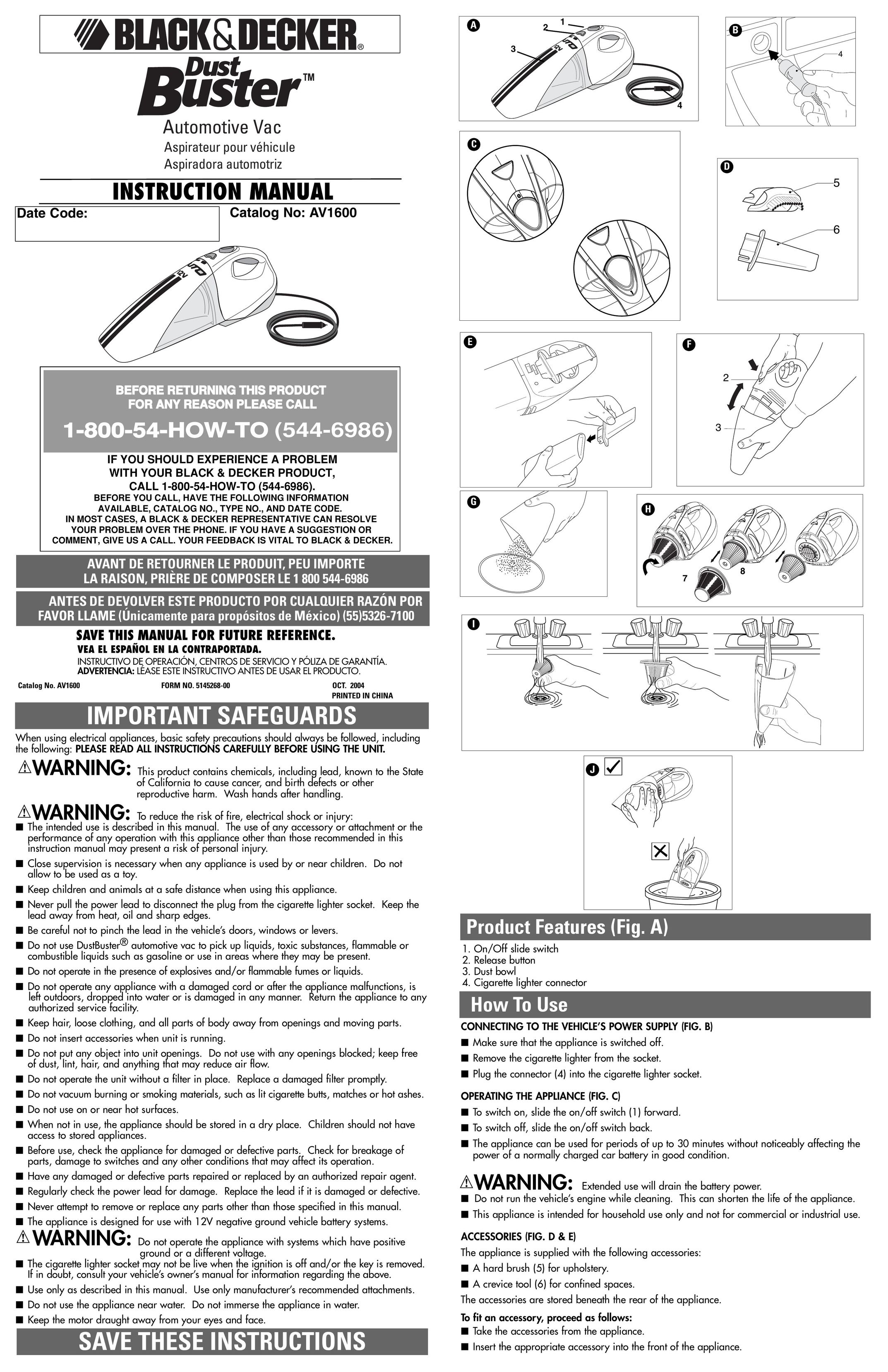 Black & Decker AV1600 Vacuum Cleaner User Manual