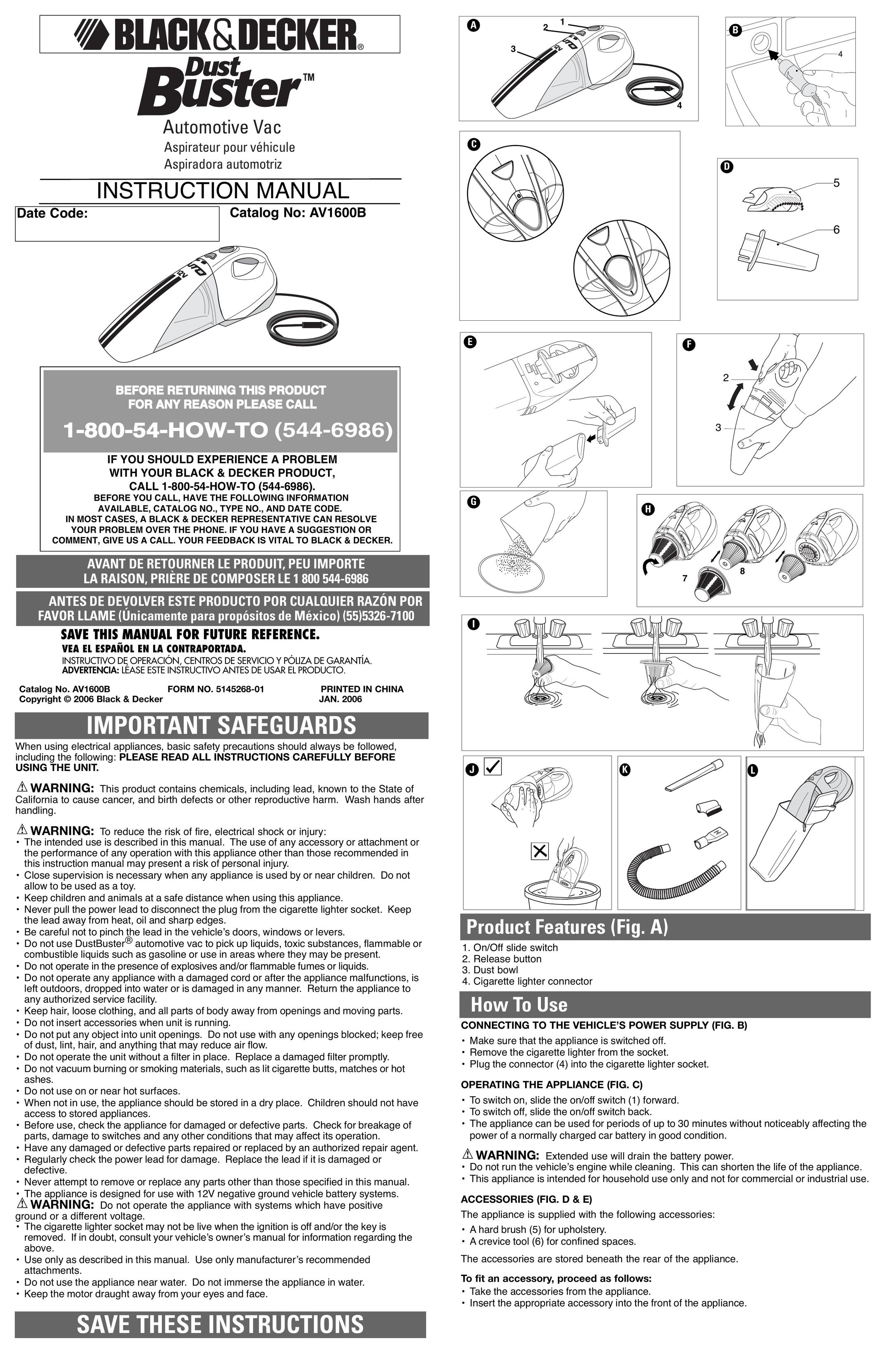 Black & Decker Av1600b Vacuum Cleaner User Manual