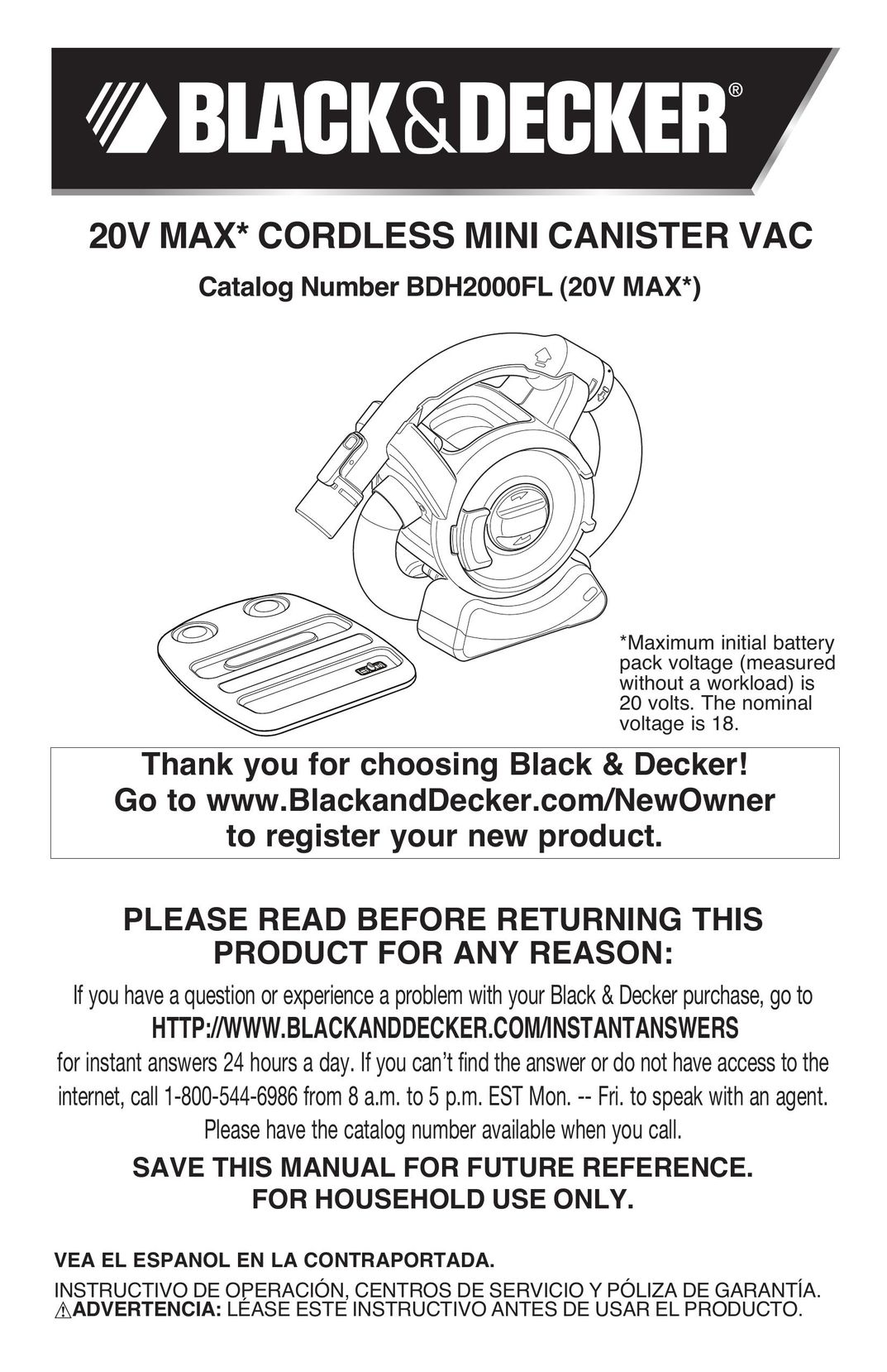 Black & Decker BDH2000FL Vacuum Cleaner User Manual