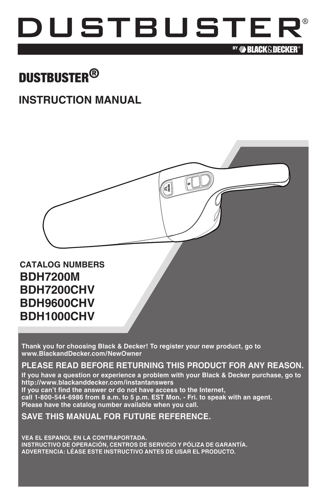 Black & Decker BDH7200M Vacuum Cleaner User Manual