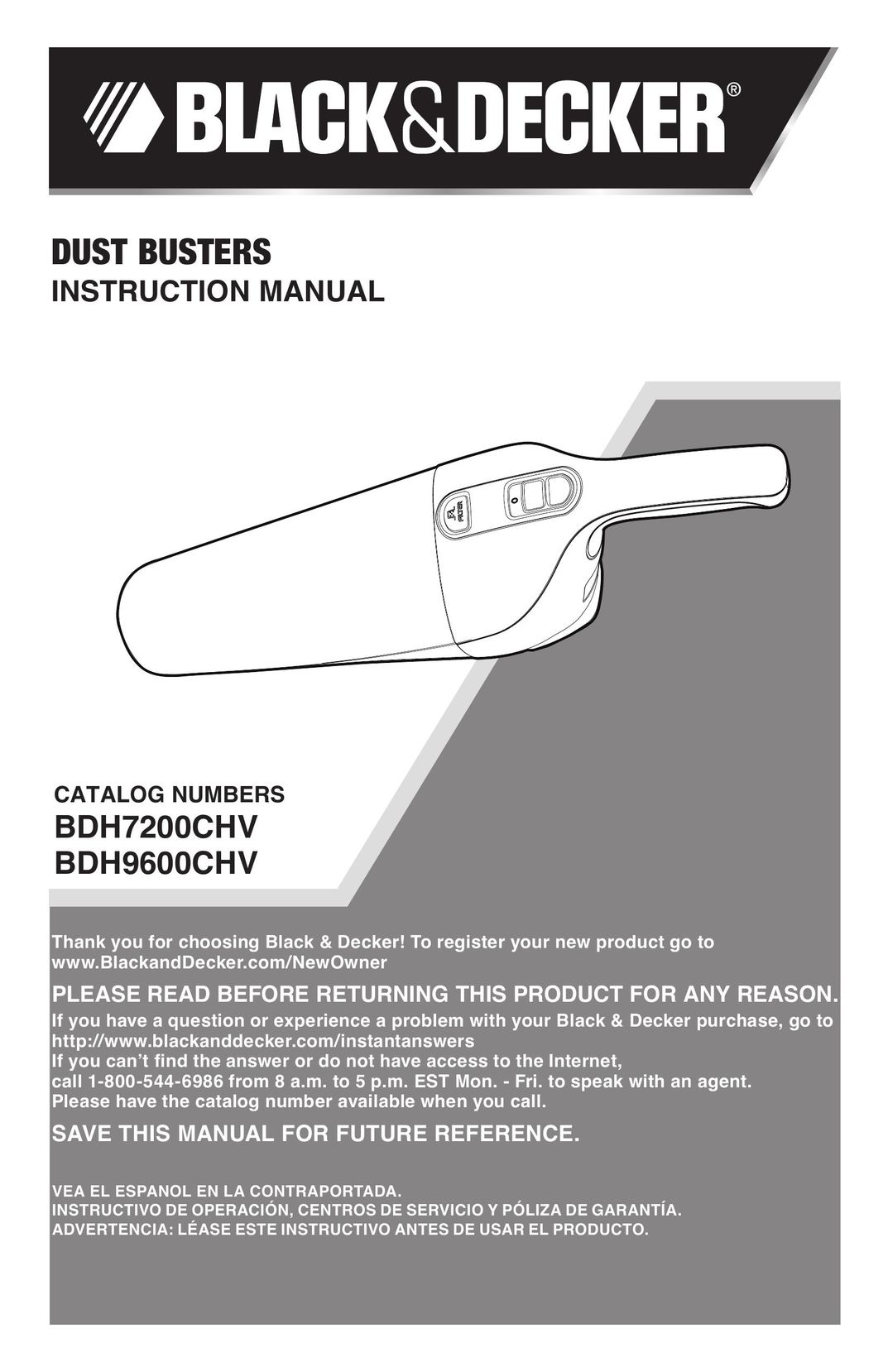 Black & Decker BDH9600CHV Vacuum Cleaner User Manual
