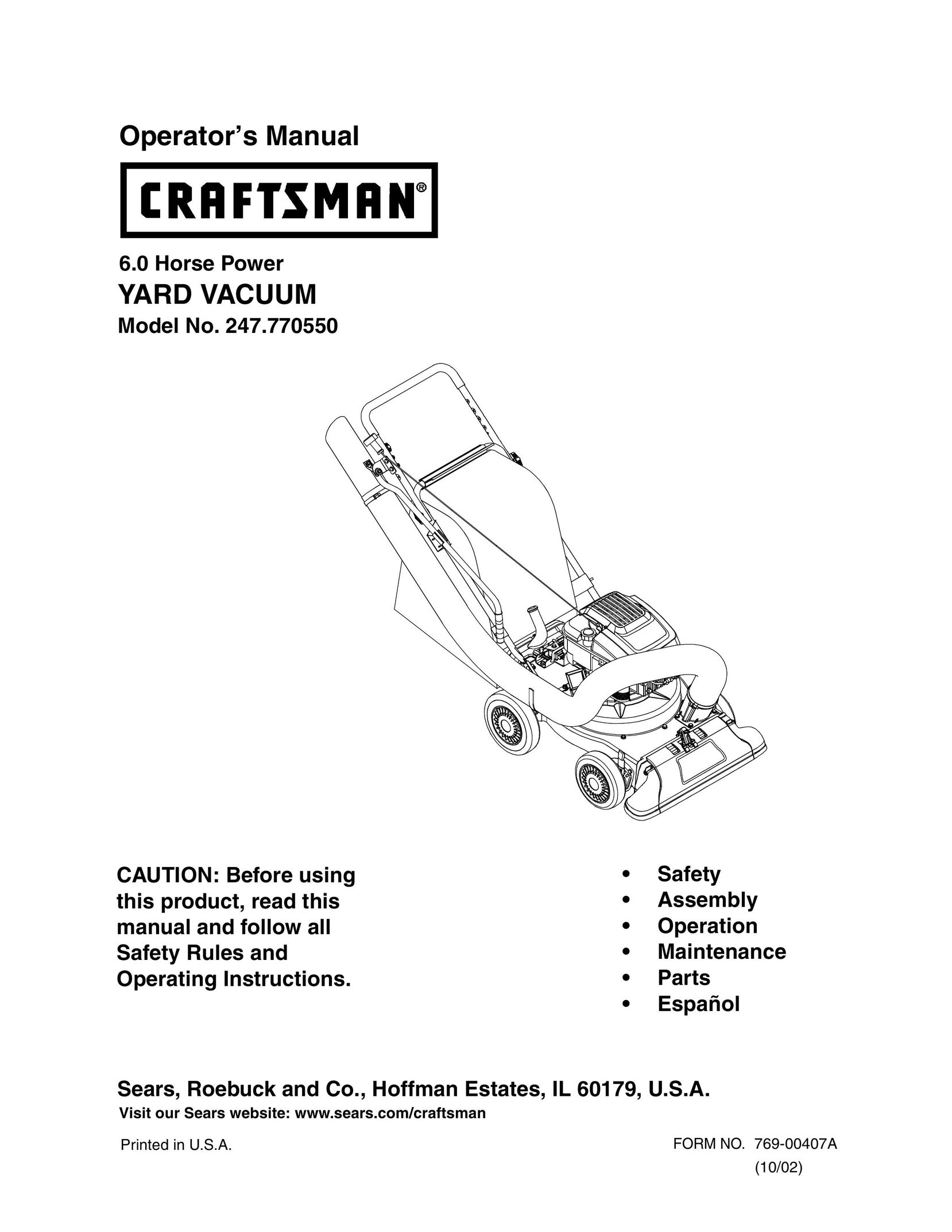 Bolens No. 247.770550 Vacuum Cleaner User Manual