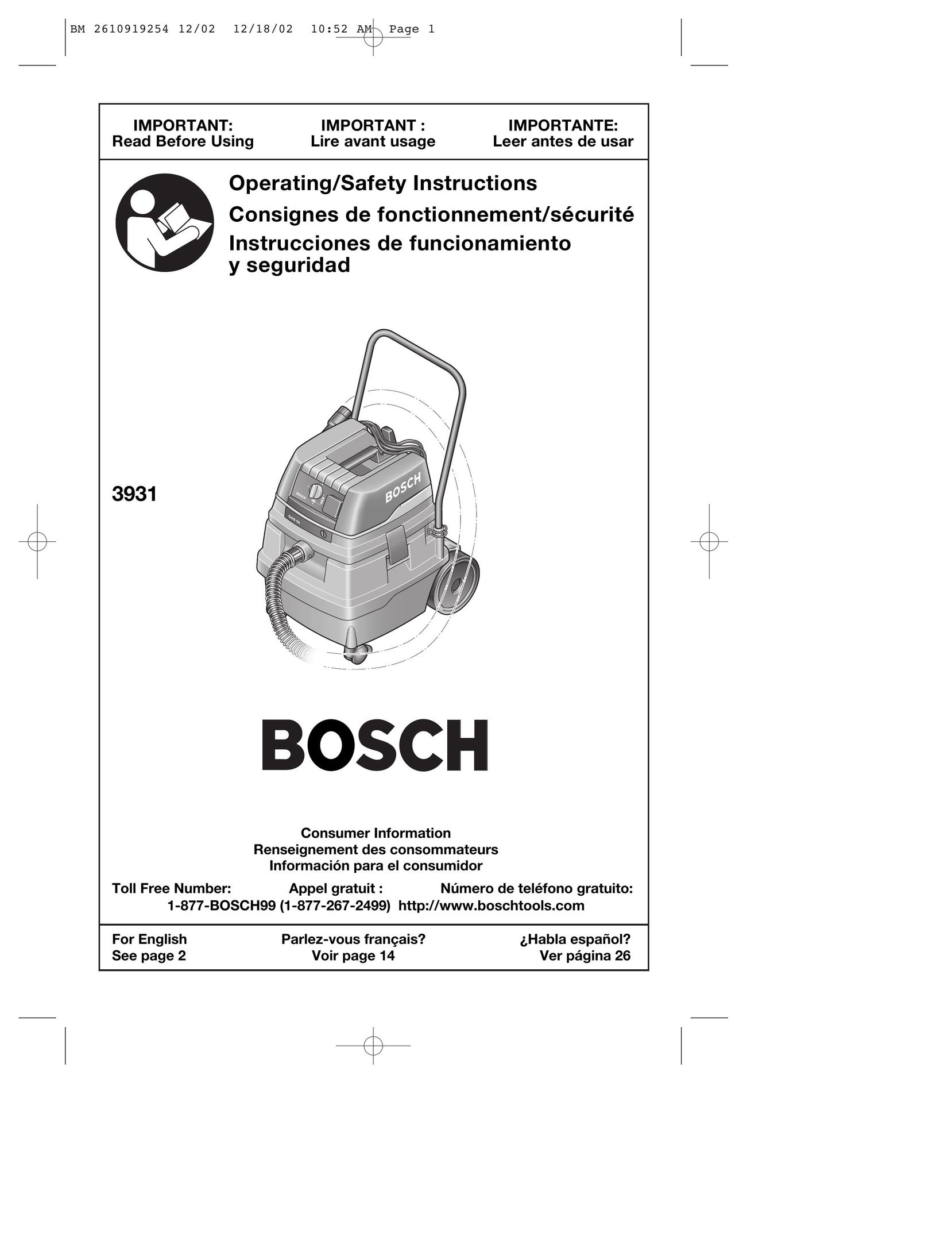 Bosch Appliances 3931 Vacuum Cleaner User Manual