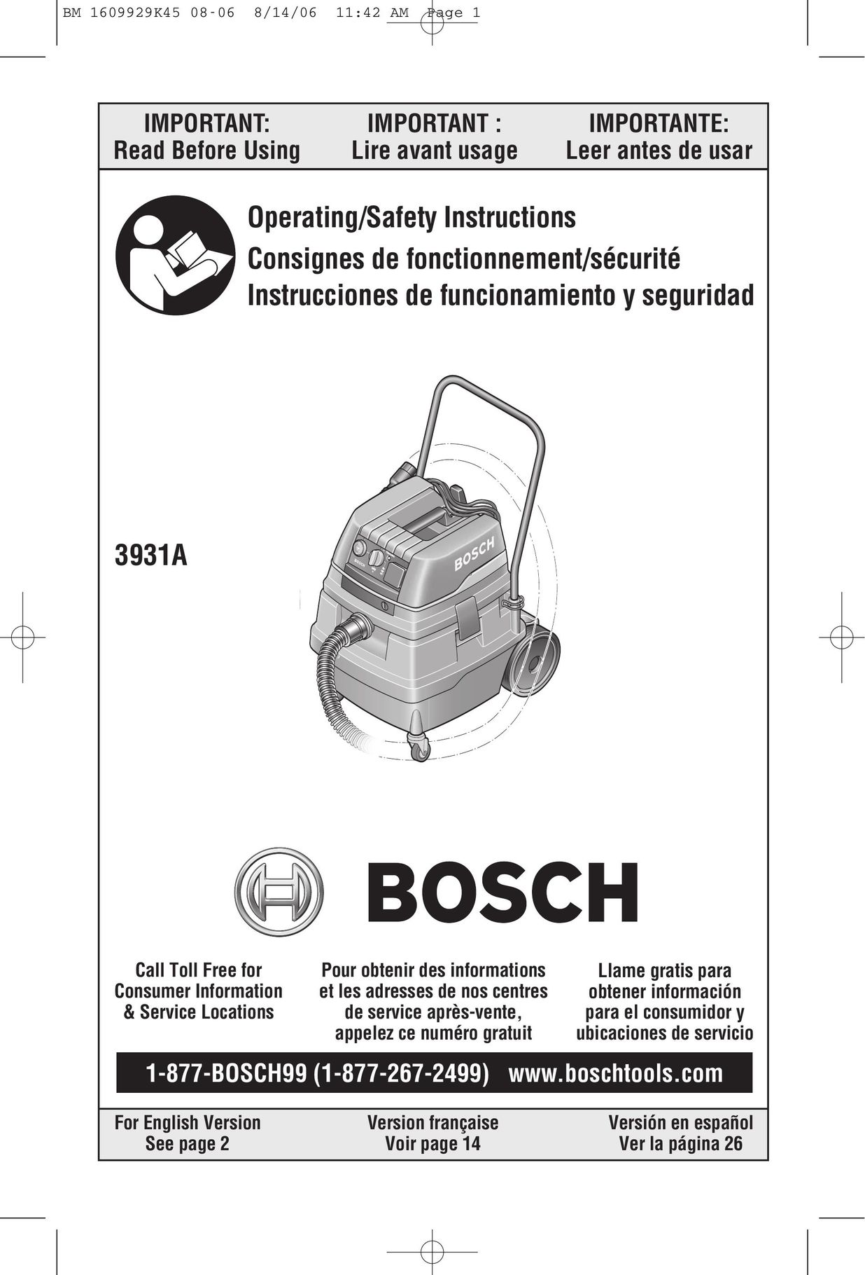 Bosch Appliances 3931A Vacuum Cleaner User Manual