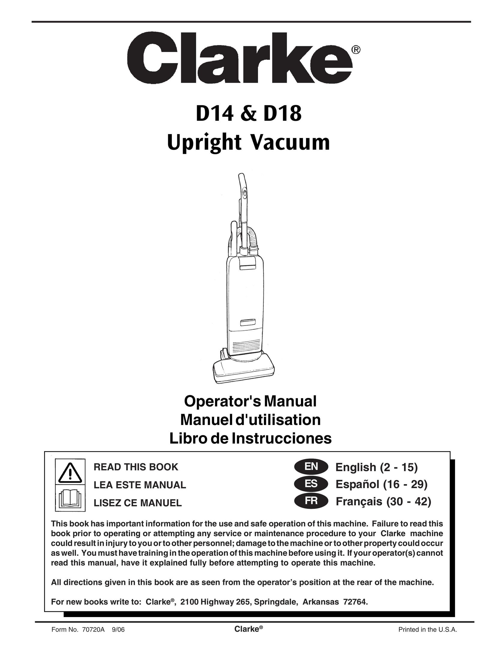 Clarke D14 Vacuum Cleaner User Manual