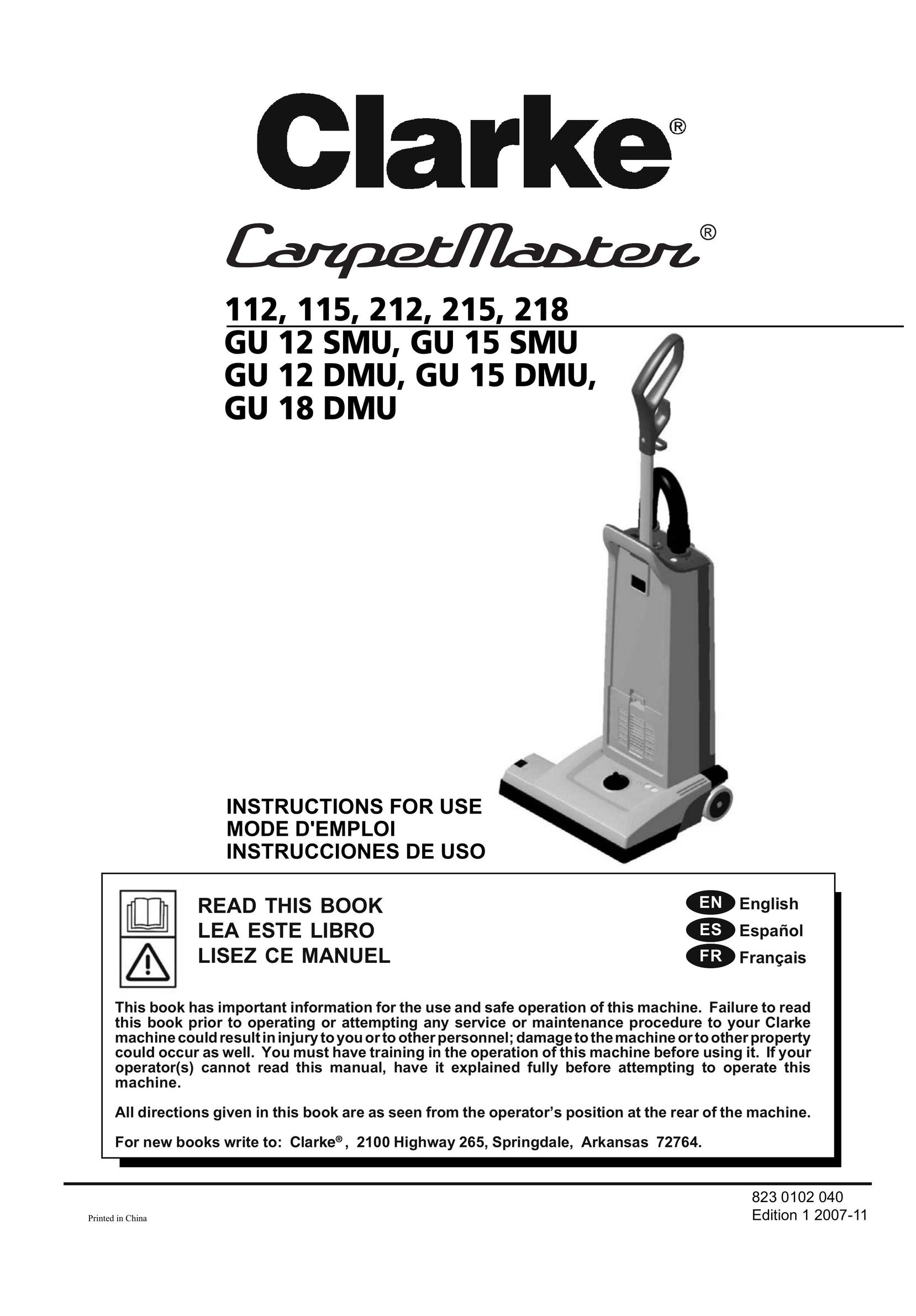 Clarke GU 12 SMU Vacuum Cleaner User Manual