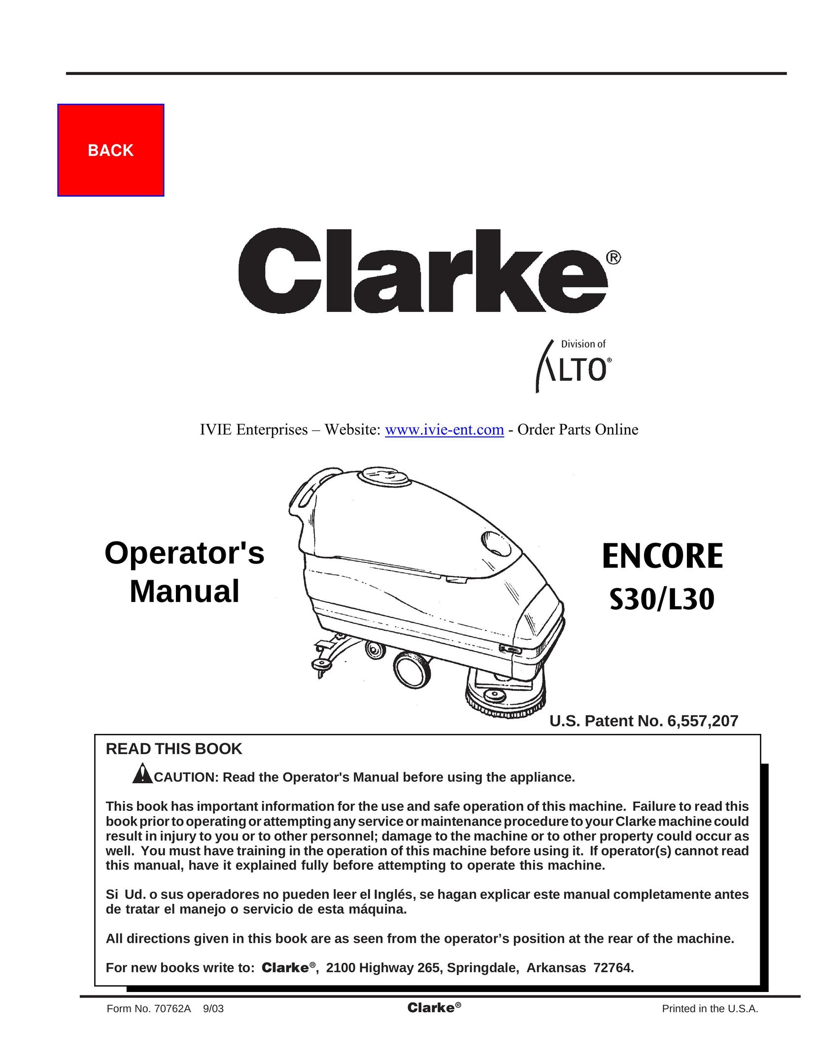 Clarke S30 Vacuum Cleaner User Manual
