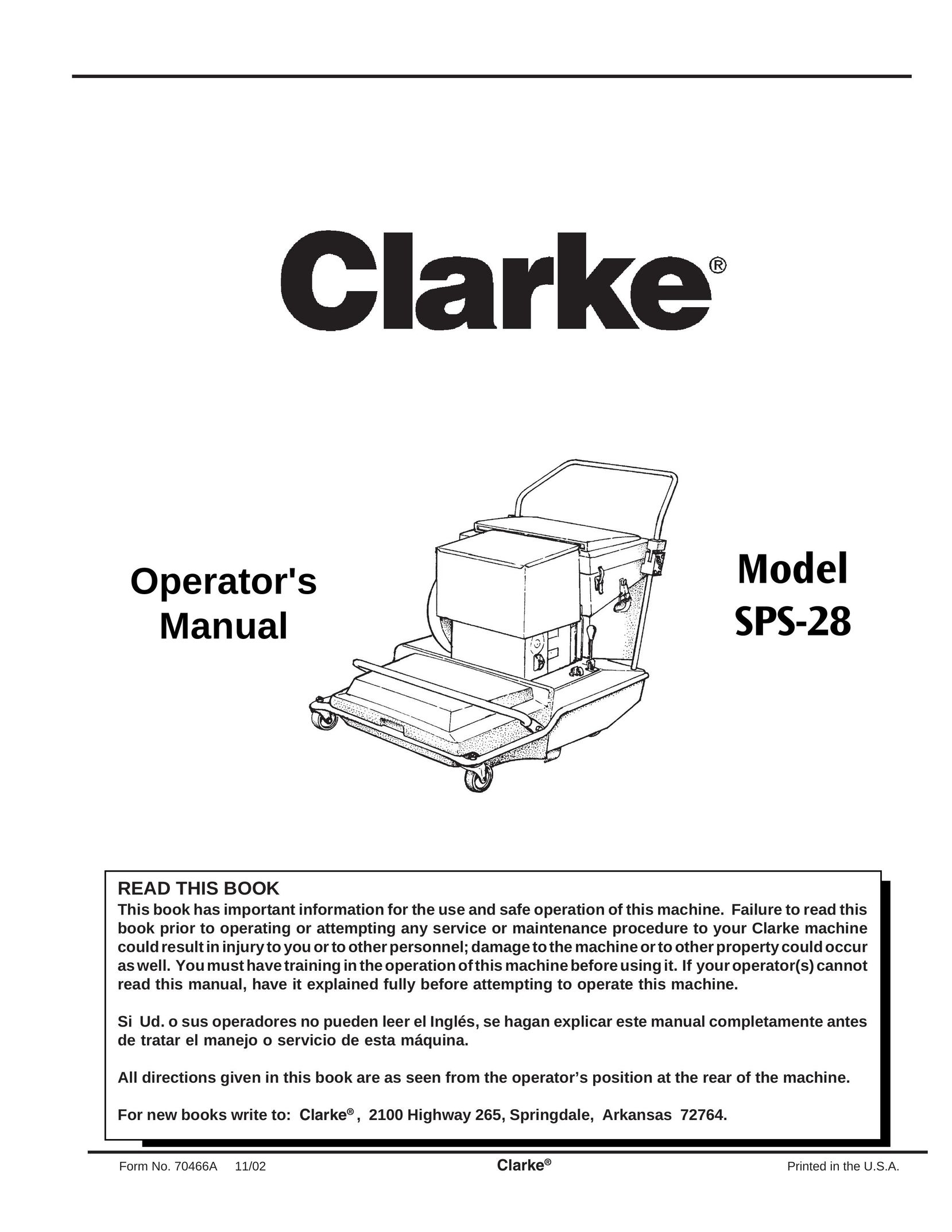 Clarke SPS-28 Vacuum Cleaner User Manual
