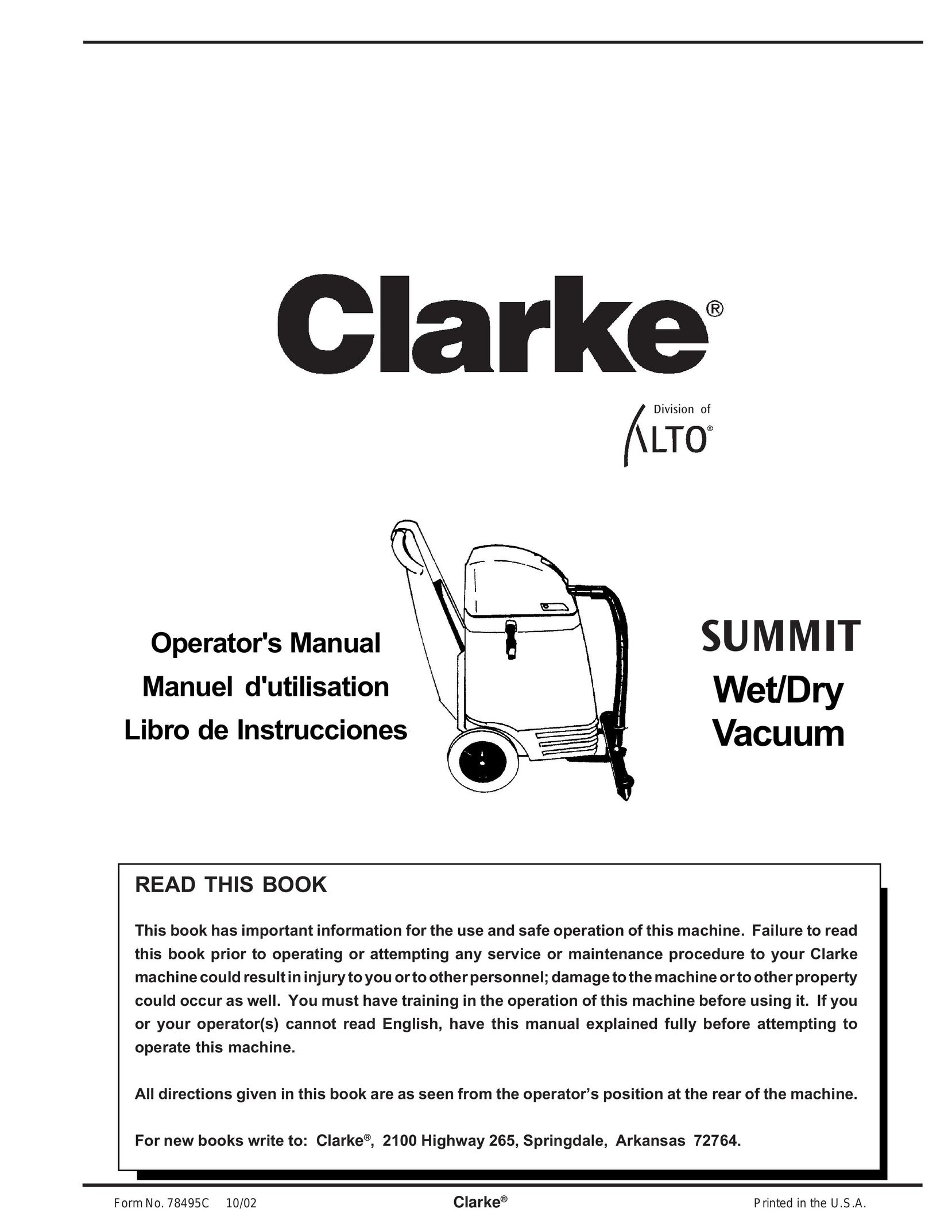 Clarke Wet/Dry Vacuum Vacuum Cleaner User Manual
