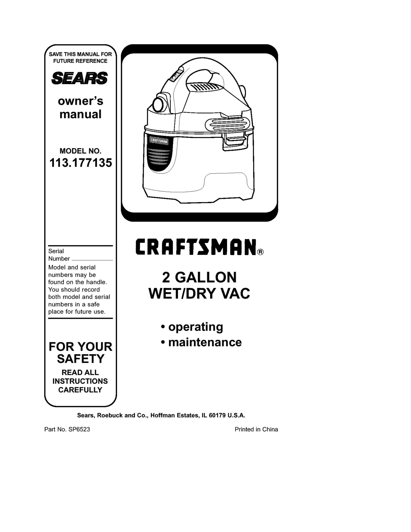 Craftsman 113.177135 Vacuum Cleaner User Manual