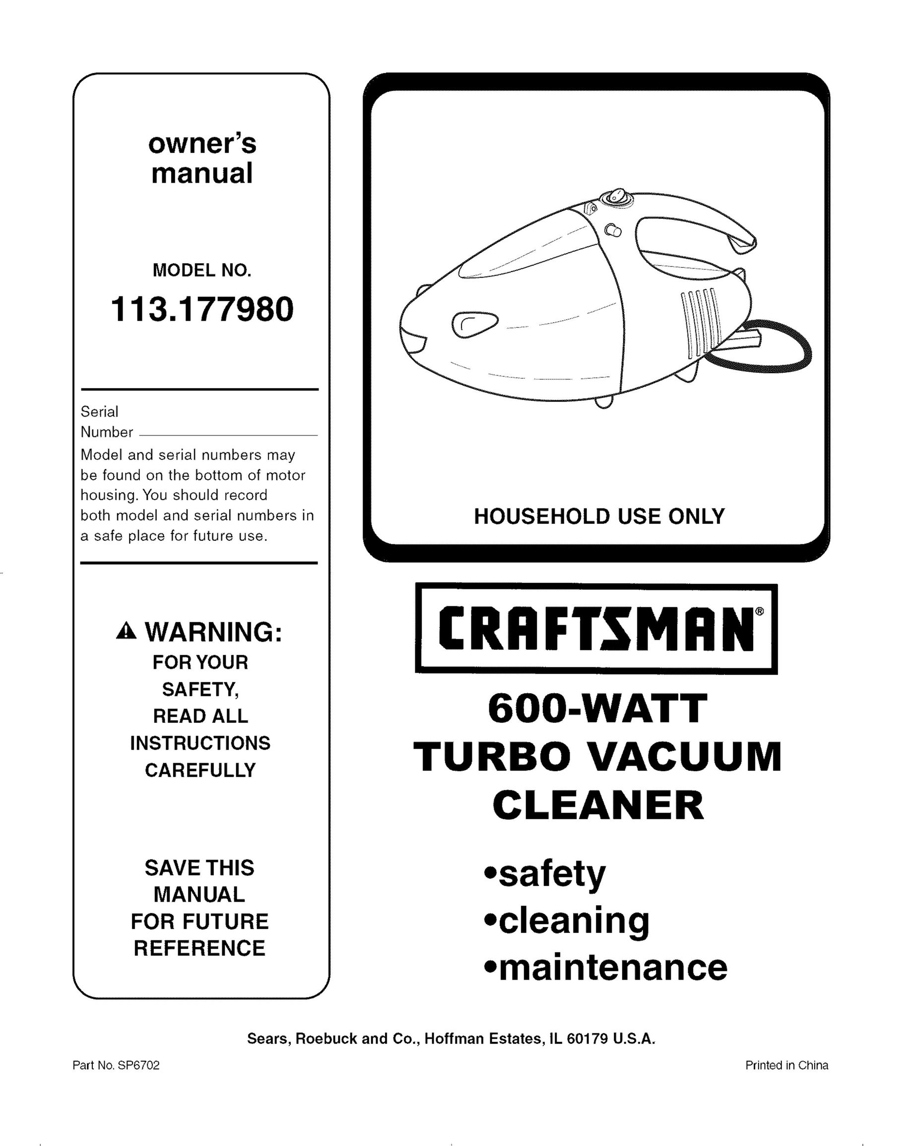 Craftsman 113.17798O Vacuum Cleaner User Manual